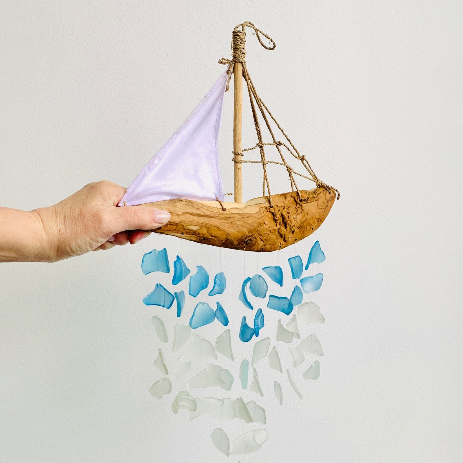 Sea Glass Wind Chime, Sailboat Chesapeake Bay 