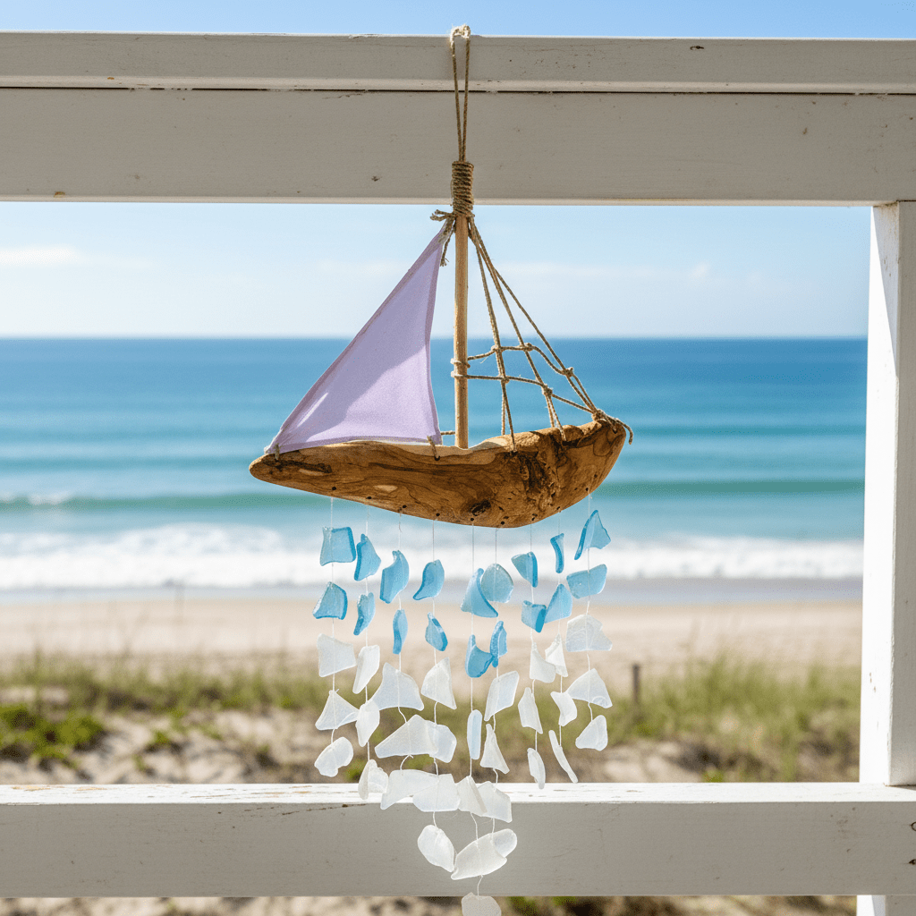 Sea Glass Wind Chime, Sailboat Chesapeake Bay 