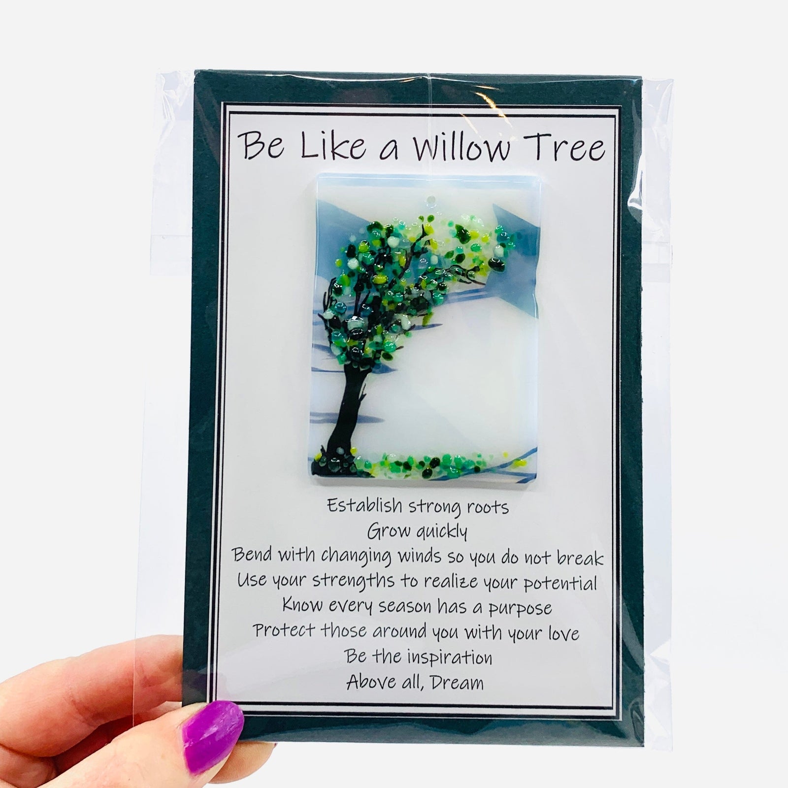 Fused Glass "Be Like a Willow Tree" Suncatcher 28 Decor Glimmer Glass Gifts 