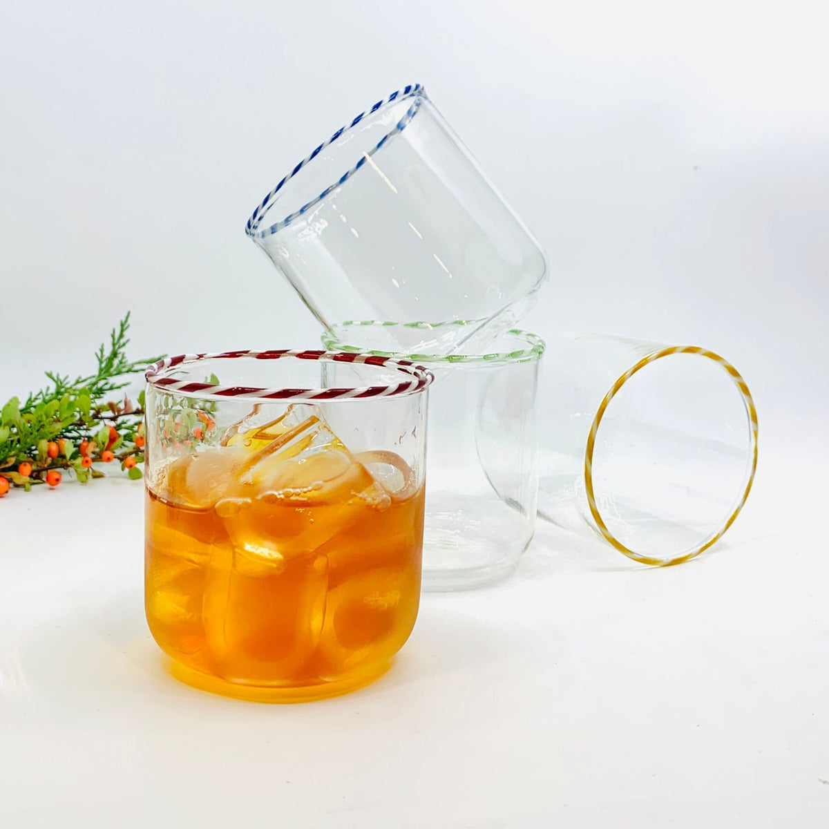 Candy Cane Rim Glass, Green Decor Creative Co-Op 