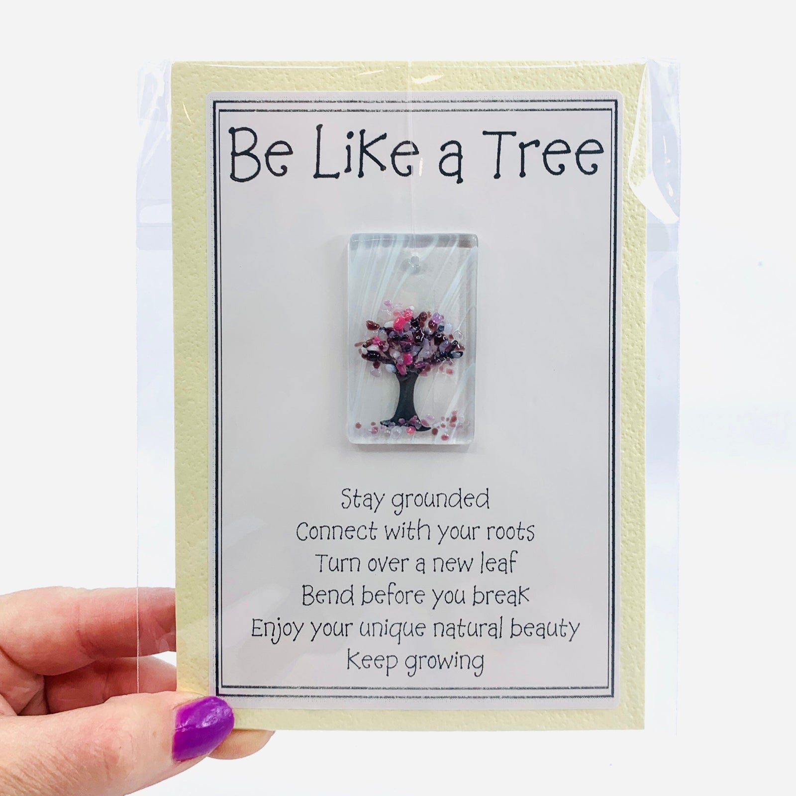 Fused Glass "Be Like a Tree” Suncatcher 37 Decor Glimmer Glass Gifts 