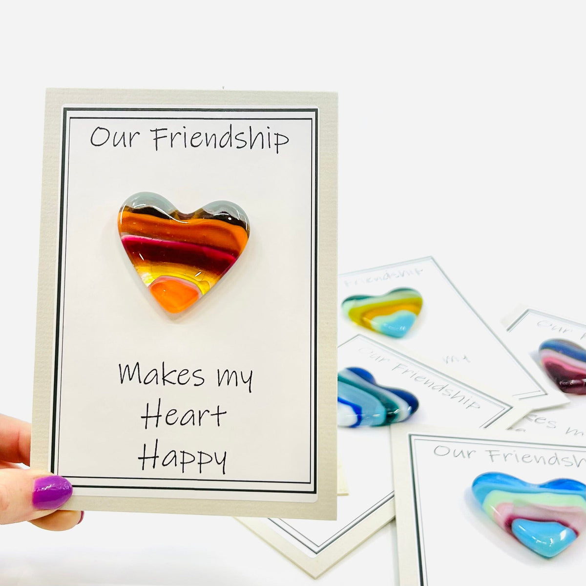 Fused Glass Pocket Heart on Greeting Card Miniature Glimmer Glass Gifts 