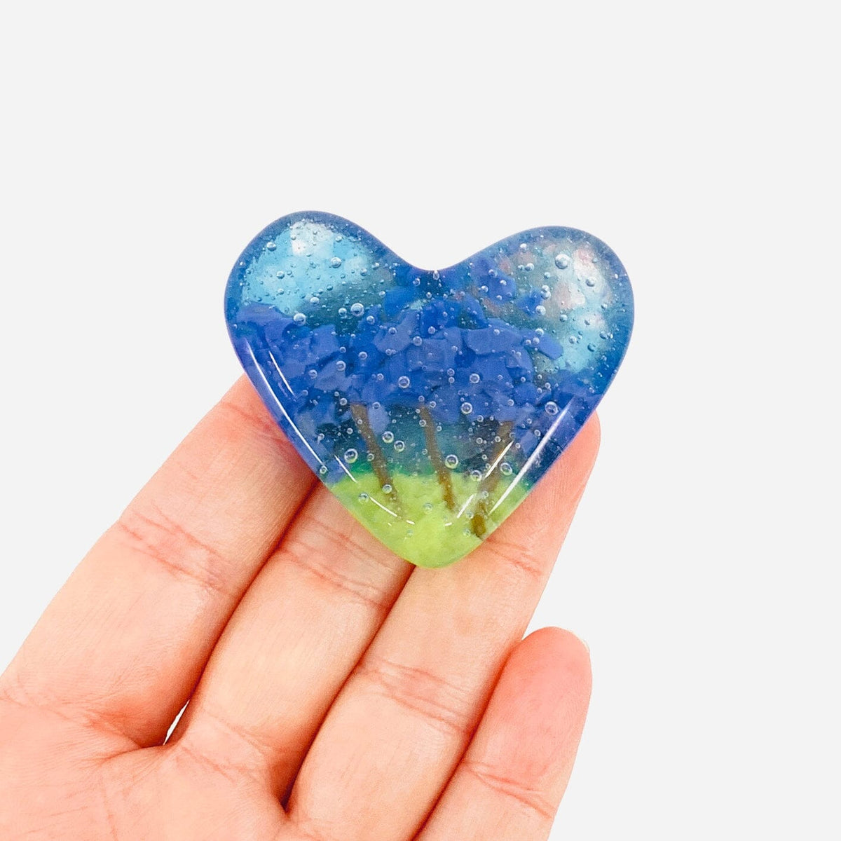 Fused Pocket Heart, Hydrangea Periwinkle Miniature Luke Adams Glass Blowing Studio 