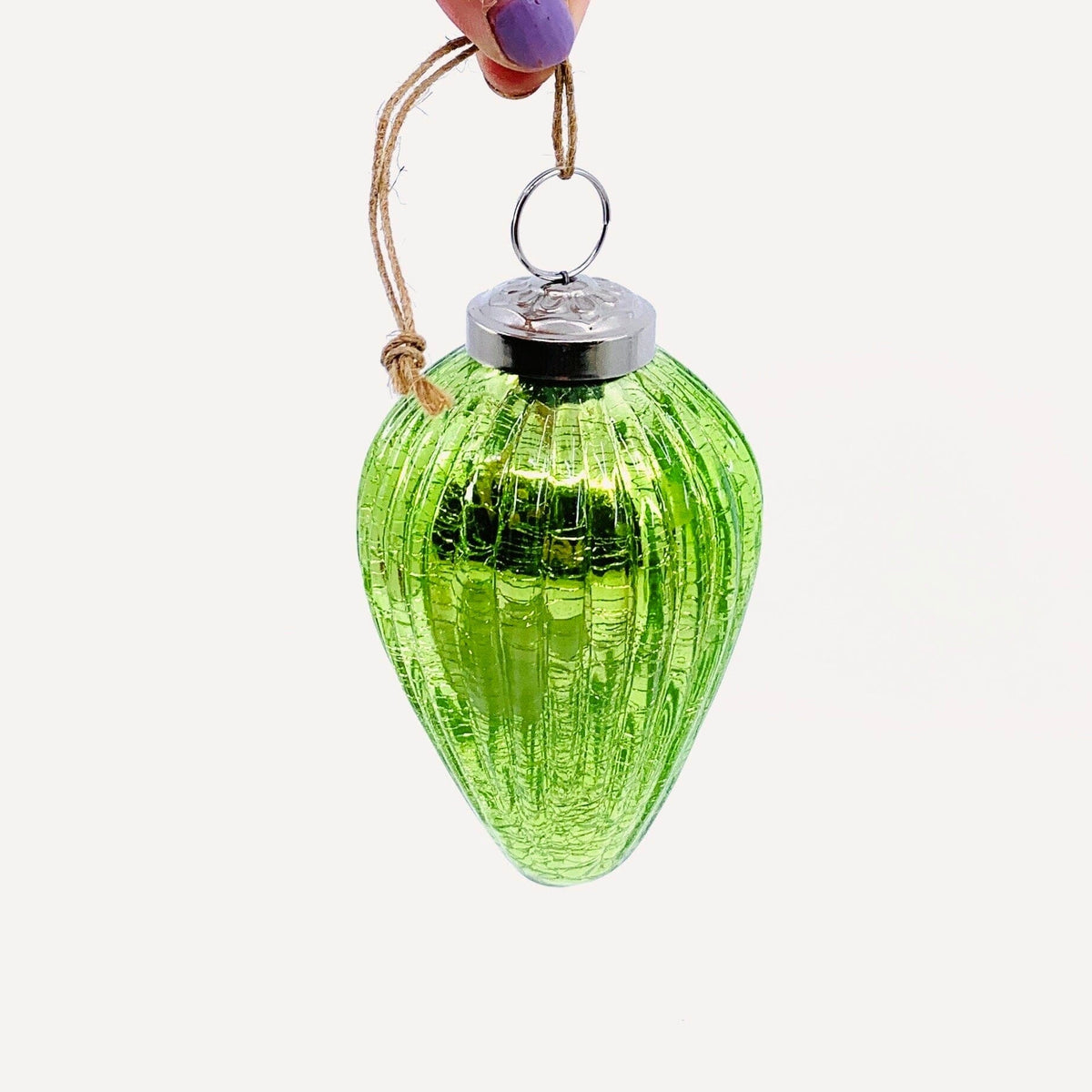 Mercury Glass Ribbed Crackle Ornament 18, Lime India House Brass 