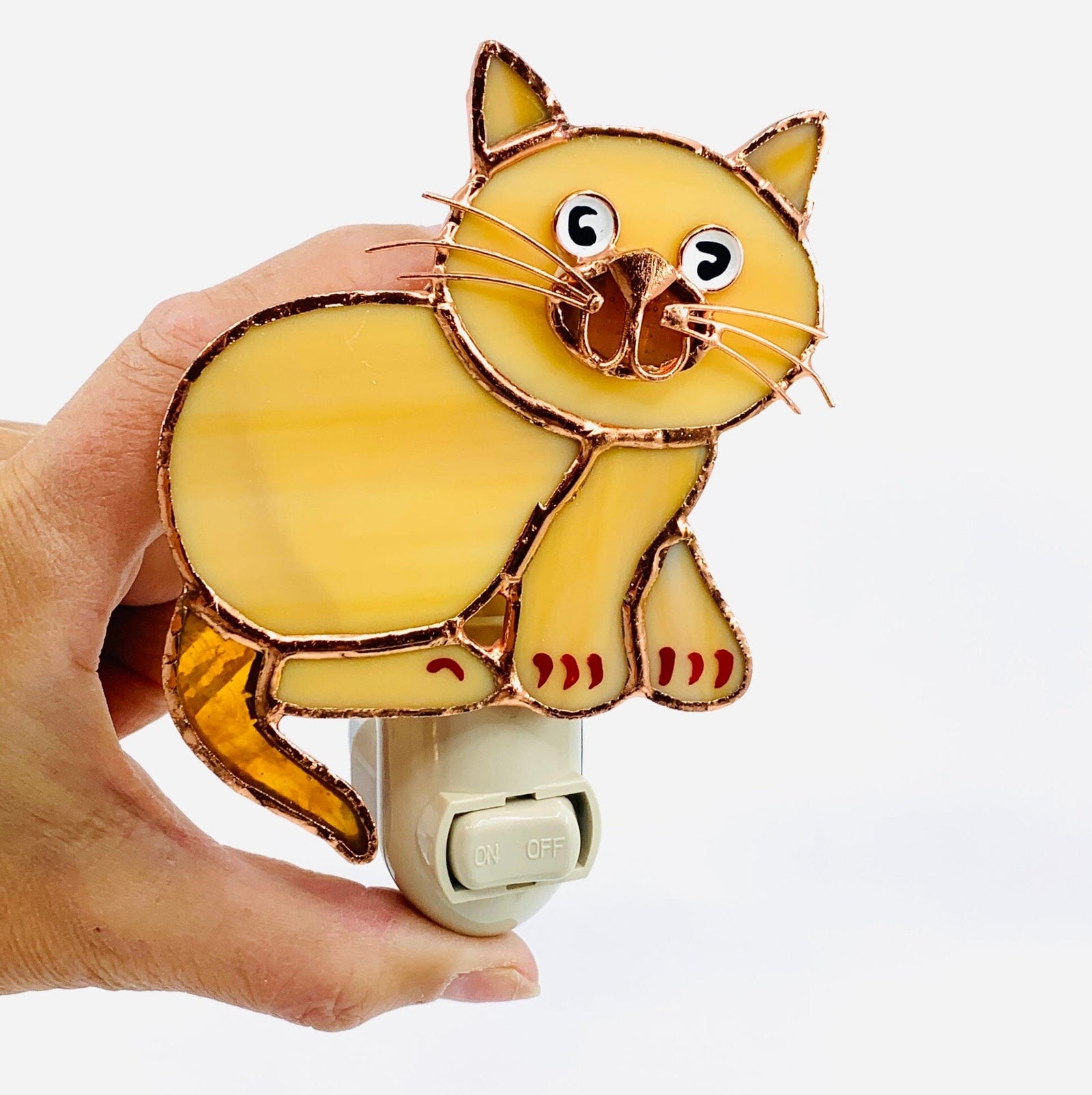 Stained Glass Tan Cat Nightlight Decor Gift Essentials 