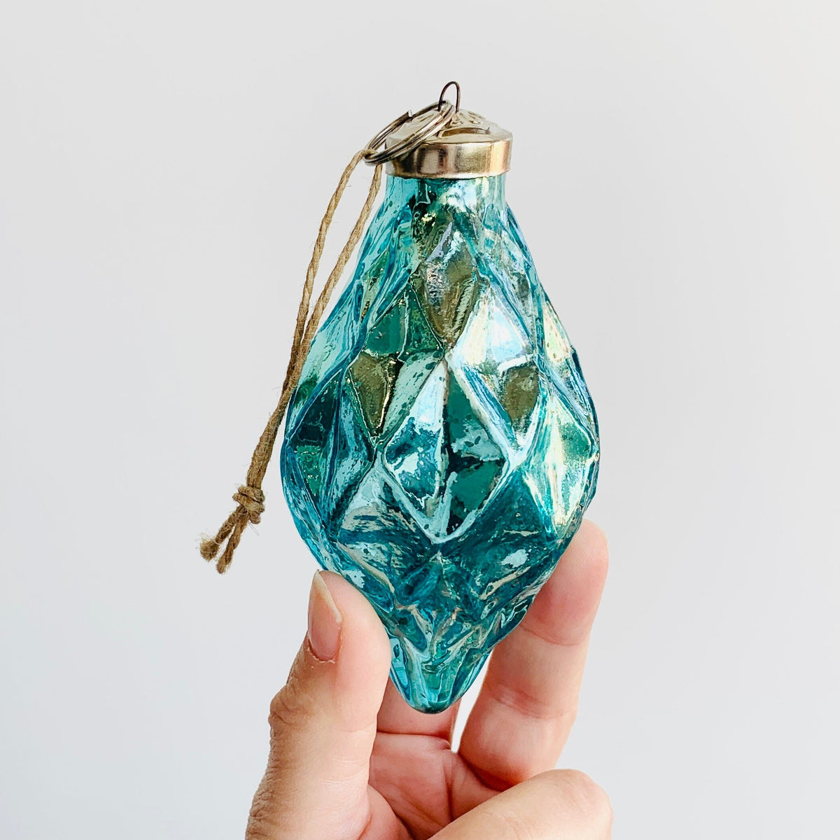 Glass Faceted Diamond Ornament 48, Aqua Ornament India House Brass 