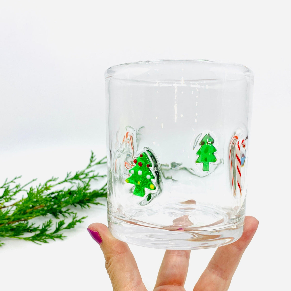 Christmas Tree and Candy Cane Double Old Fashioned Glass Decor Tag 