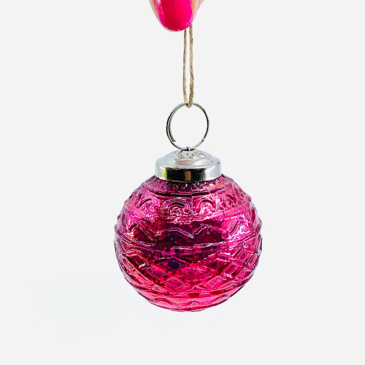 Mercury Glass Embossed Ornament, Pink India House Brass 
