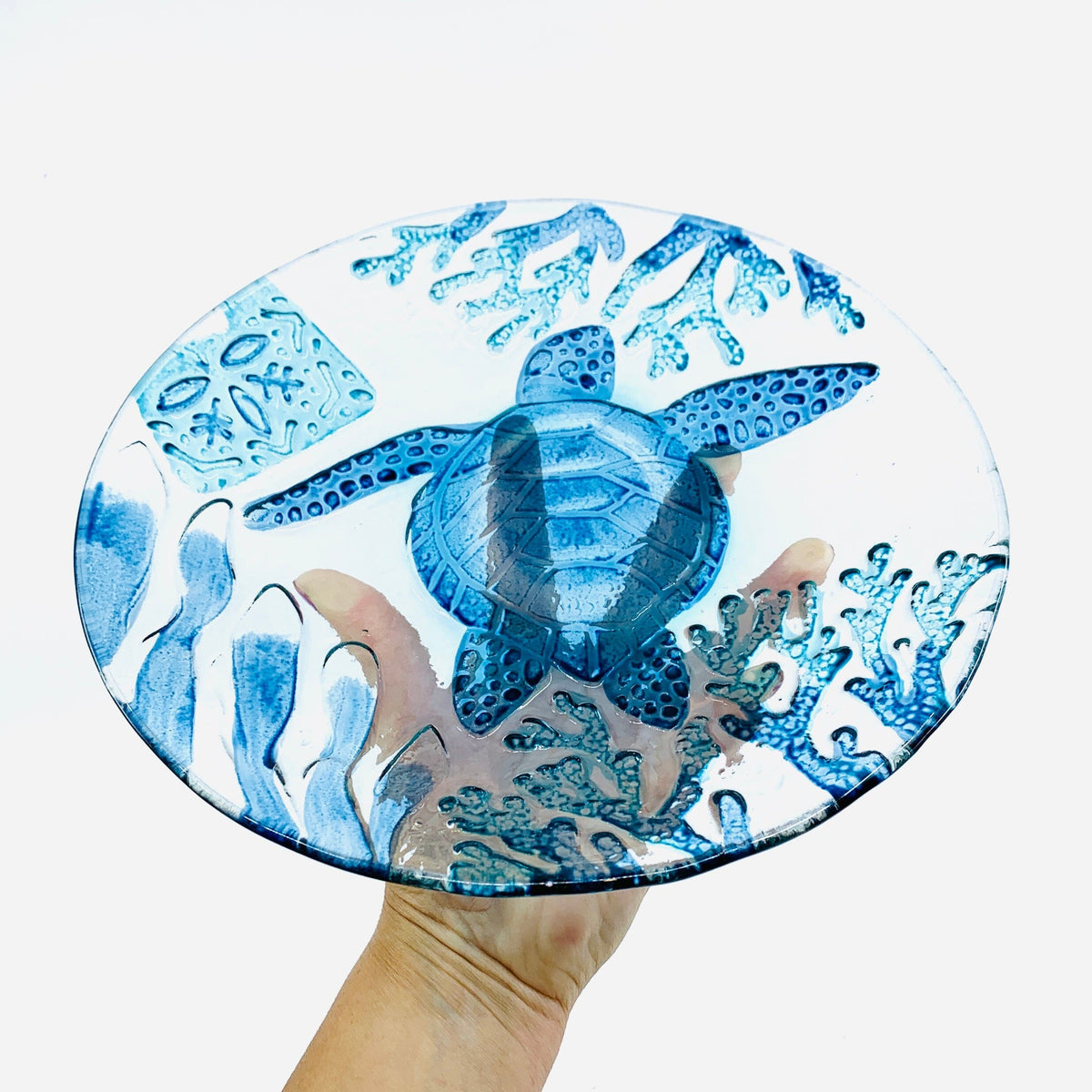 Glass Fusion Plate 30, Sea Turtle Decor Chesapeake Bay 