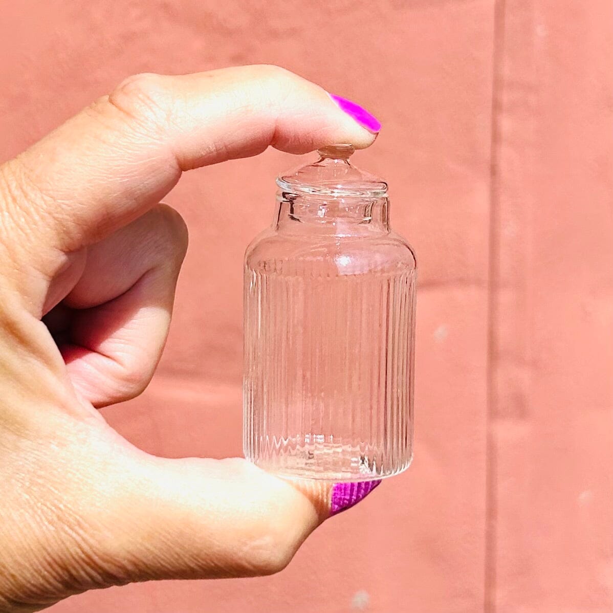Tiniest Glass Ribbed Barrel Jar Miniature - 