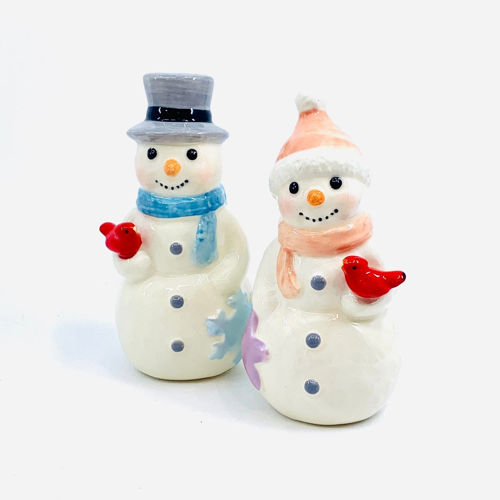 Snowman Couple with Cardinal Salt and Pepper Shakers COSMOS 