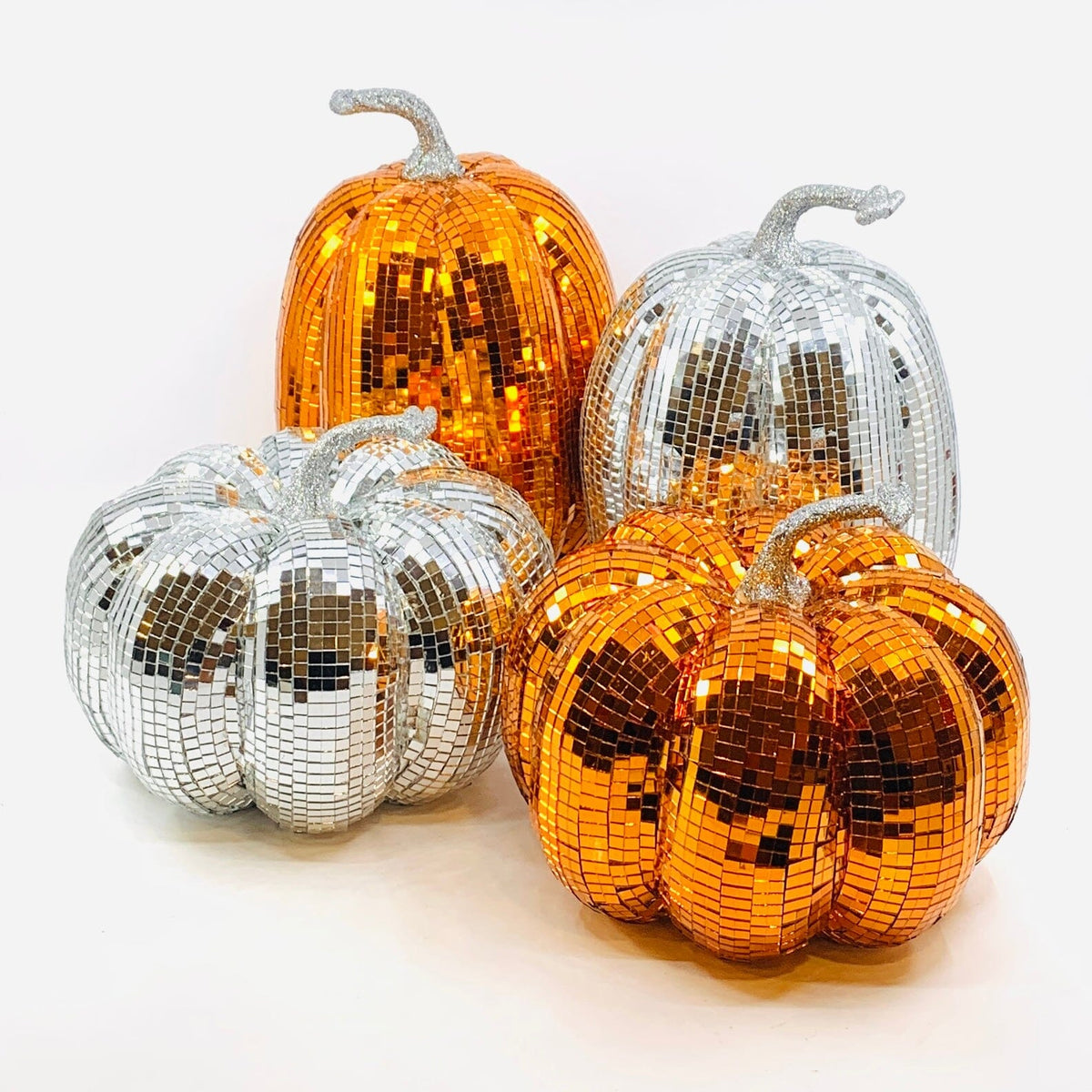 Mirror Ball Pumpkin, Silver Squat Diamond Star 