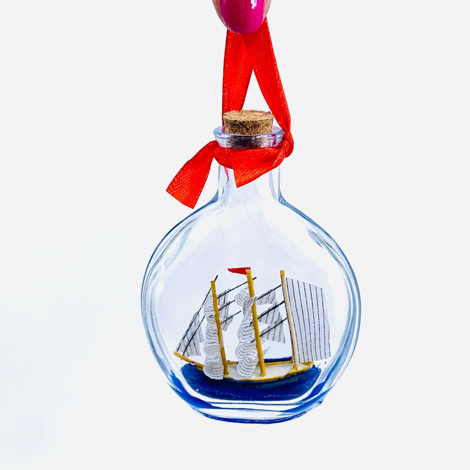 White Ship in a Bottle Ornament Chesapeake Bay 