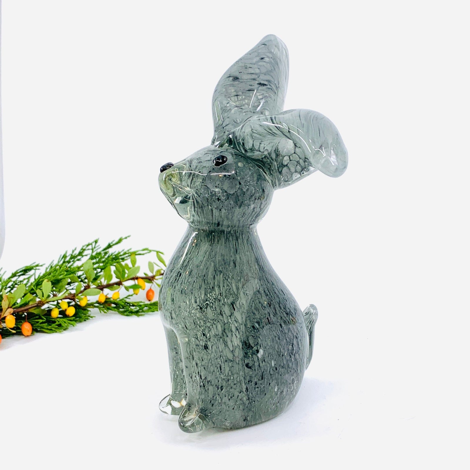 Perky Glass Rabbit, Gray Decor Chesapeake Bay 