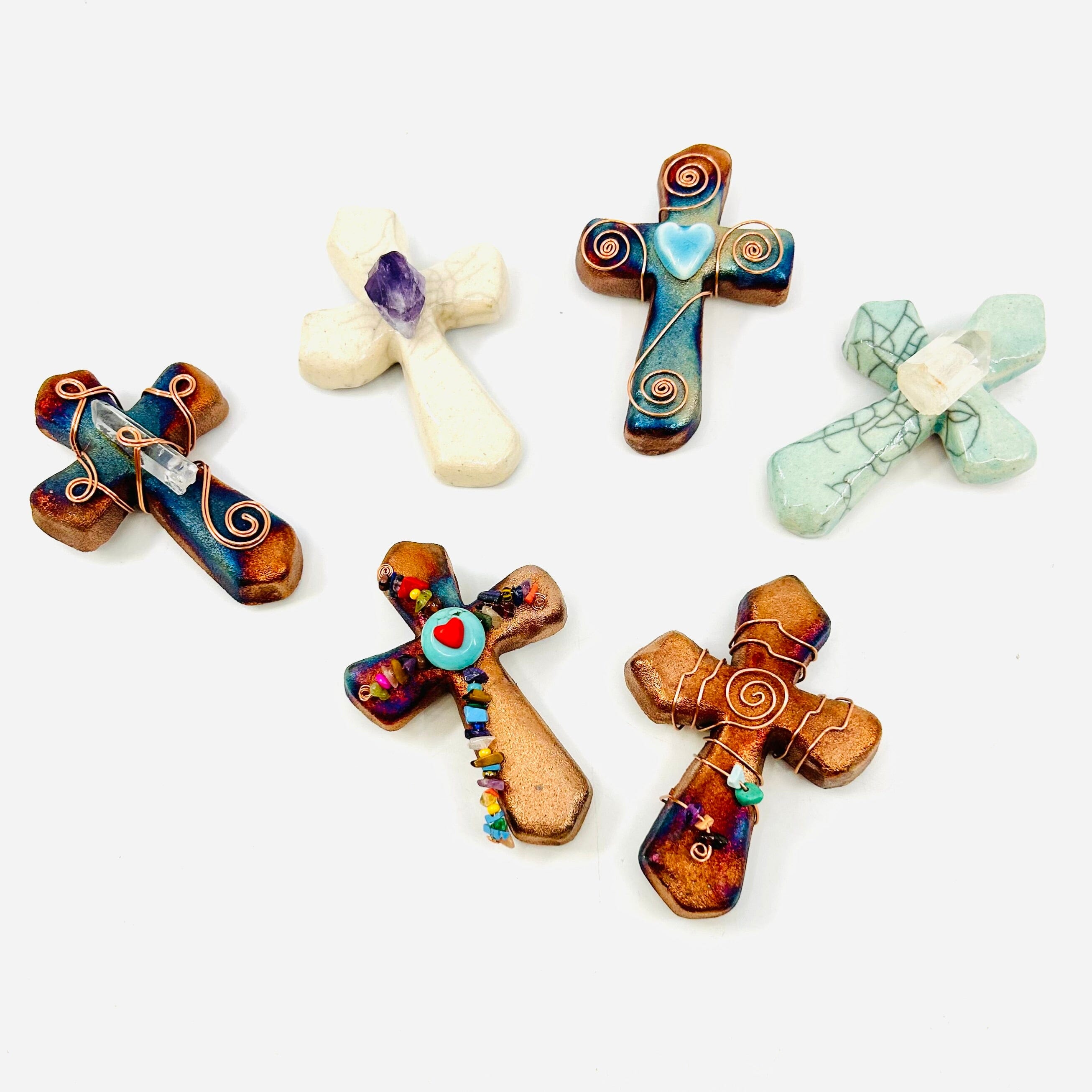 Raku Cross, Wire - Luke Adams Glass Blowing Studio