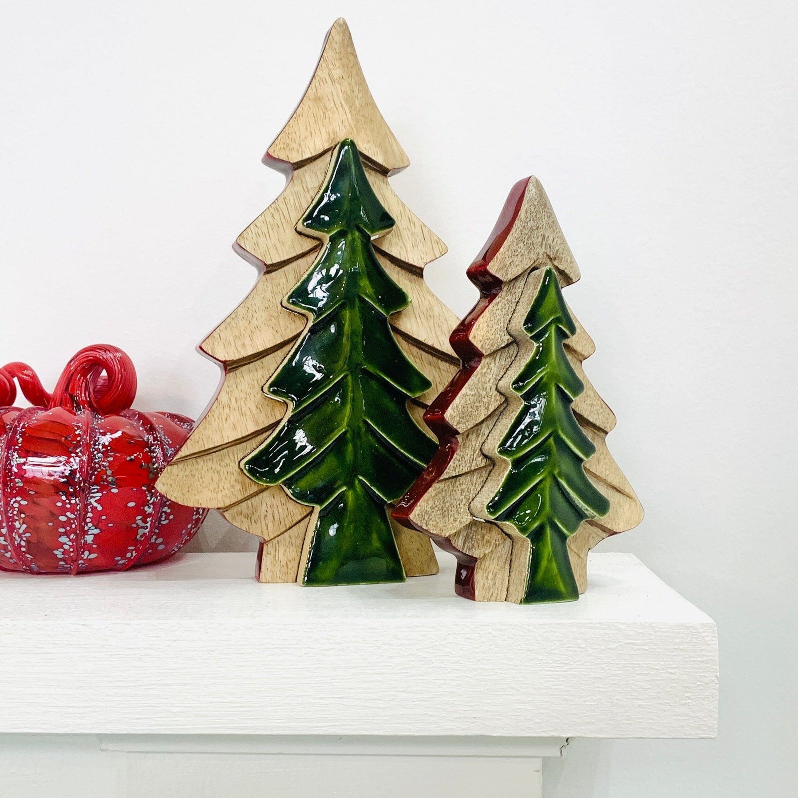 Green Enamel Wooden Tree Décor, Large Oak Street 