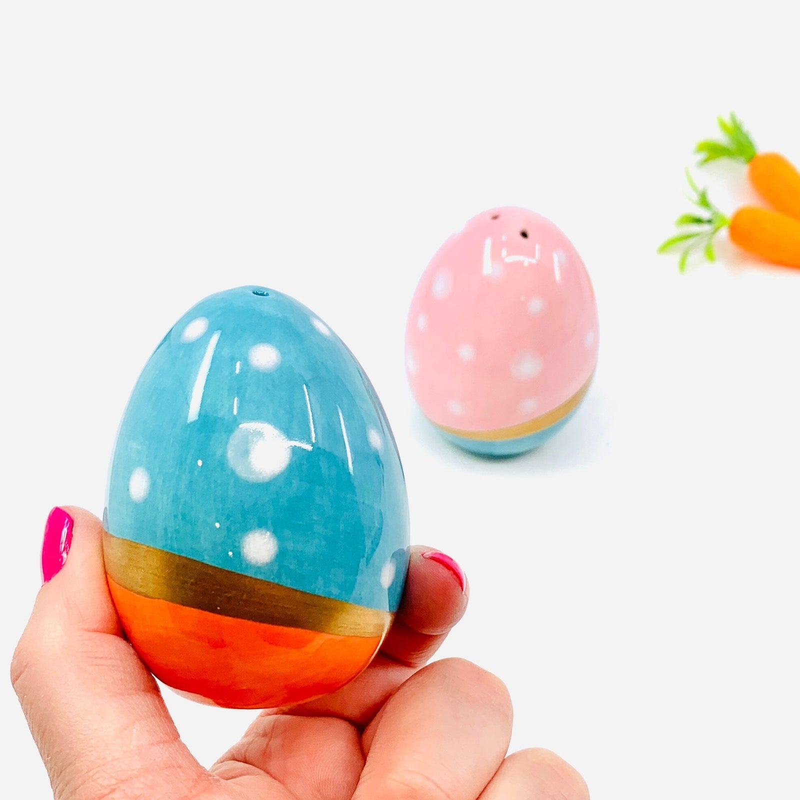 Easter Egg Salt and Pepper Shakers, Pink and Blue COSMOS 