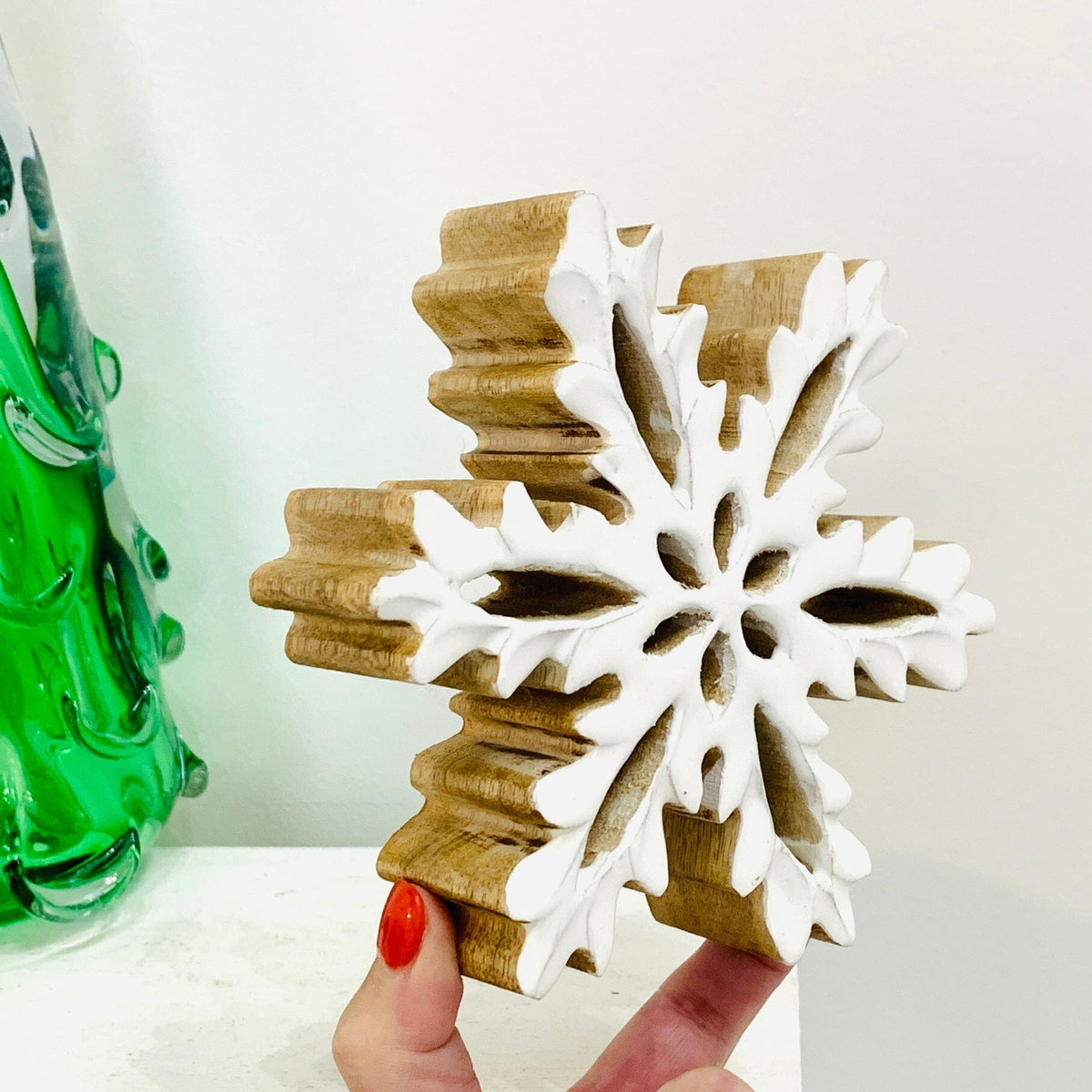 Enamel White Wooden Snowflake Décor Oak Street 