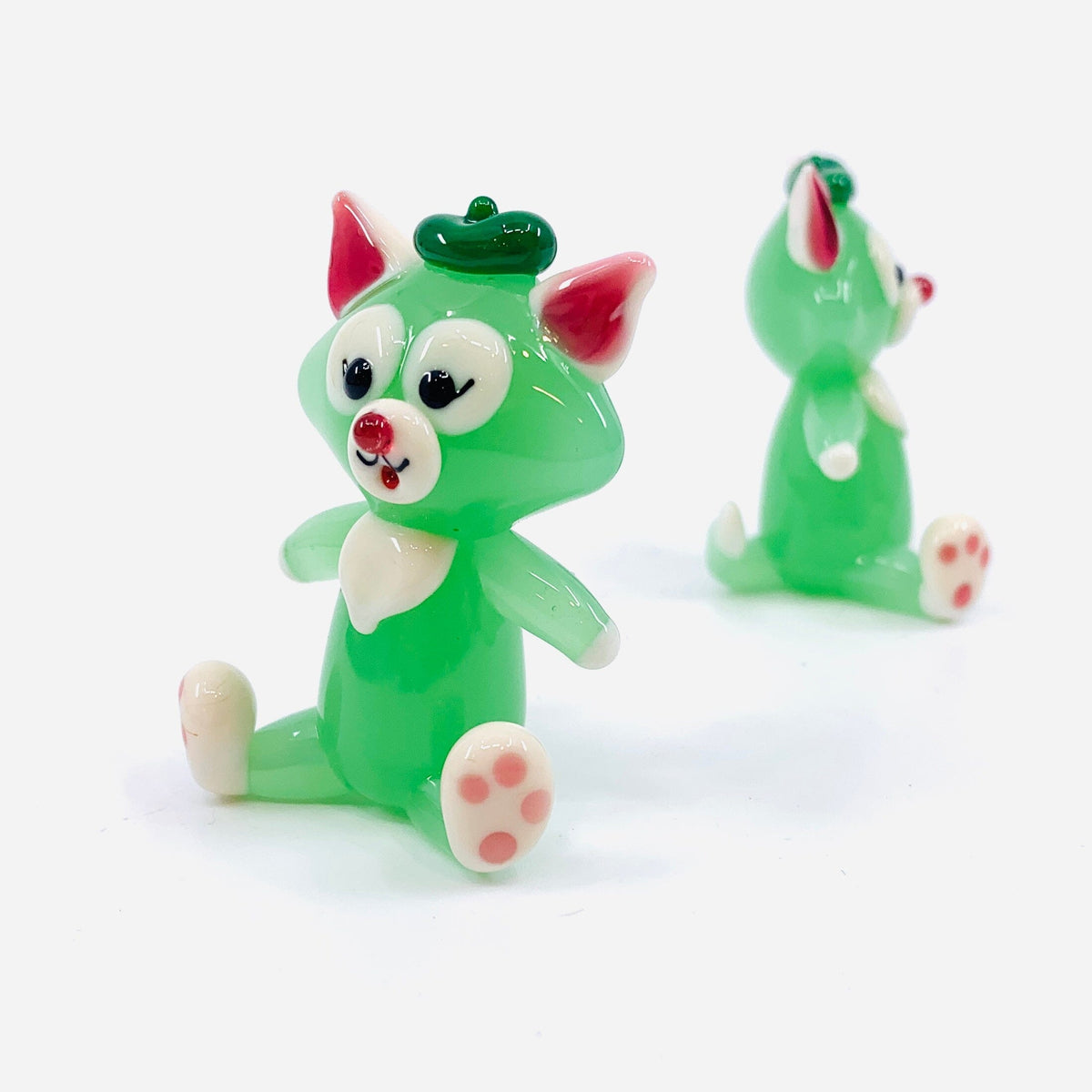 Glass Beret Green Cat Miniature Alex 