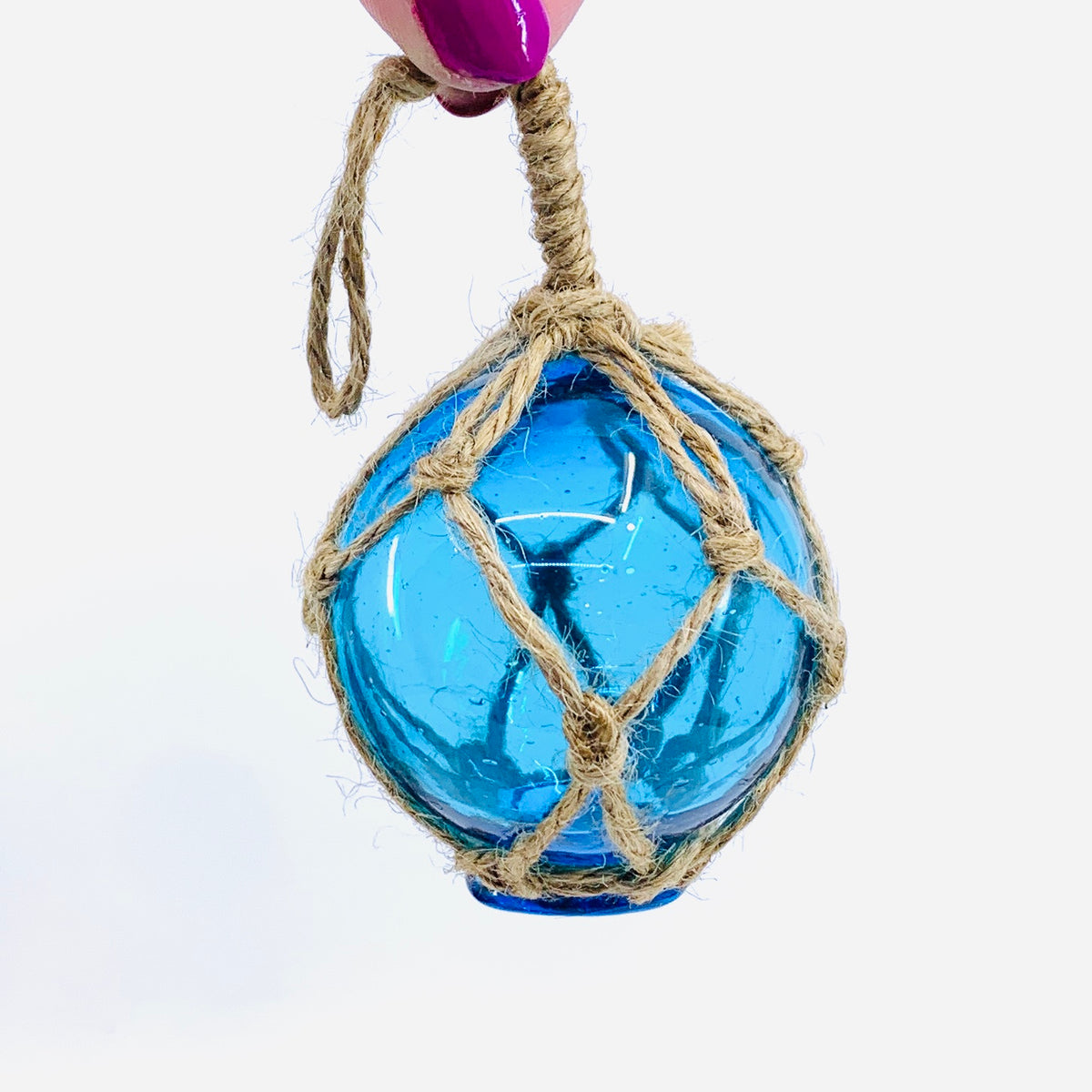 Macramé Glass Ball Ornament, Aqua
