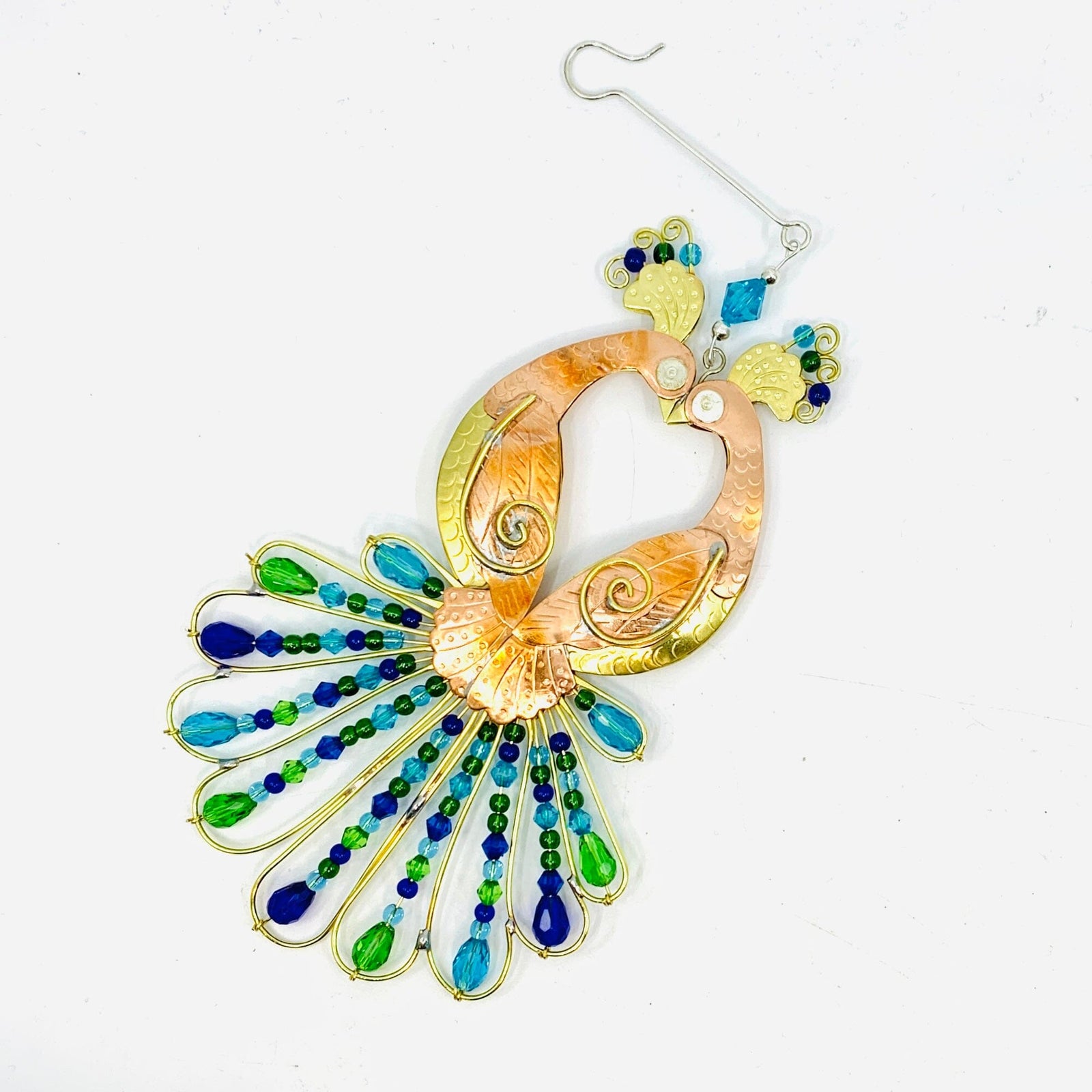 Mixed Metal Ornament, Peacock Love Miniature Pilgrim Imports 