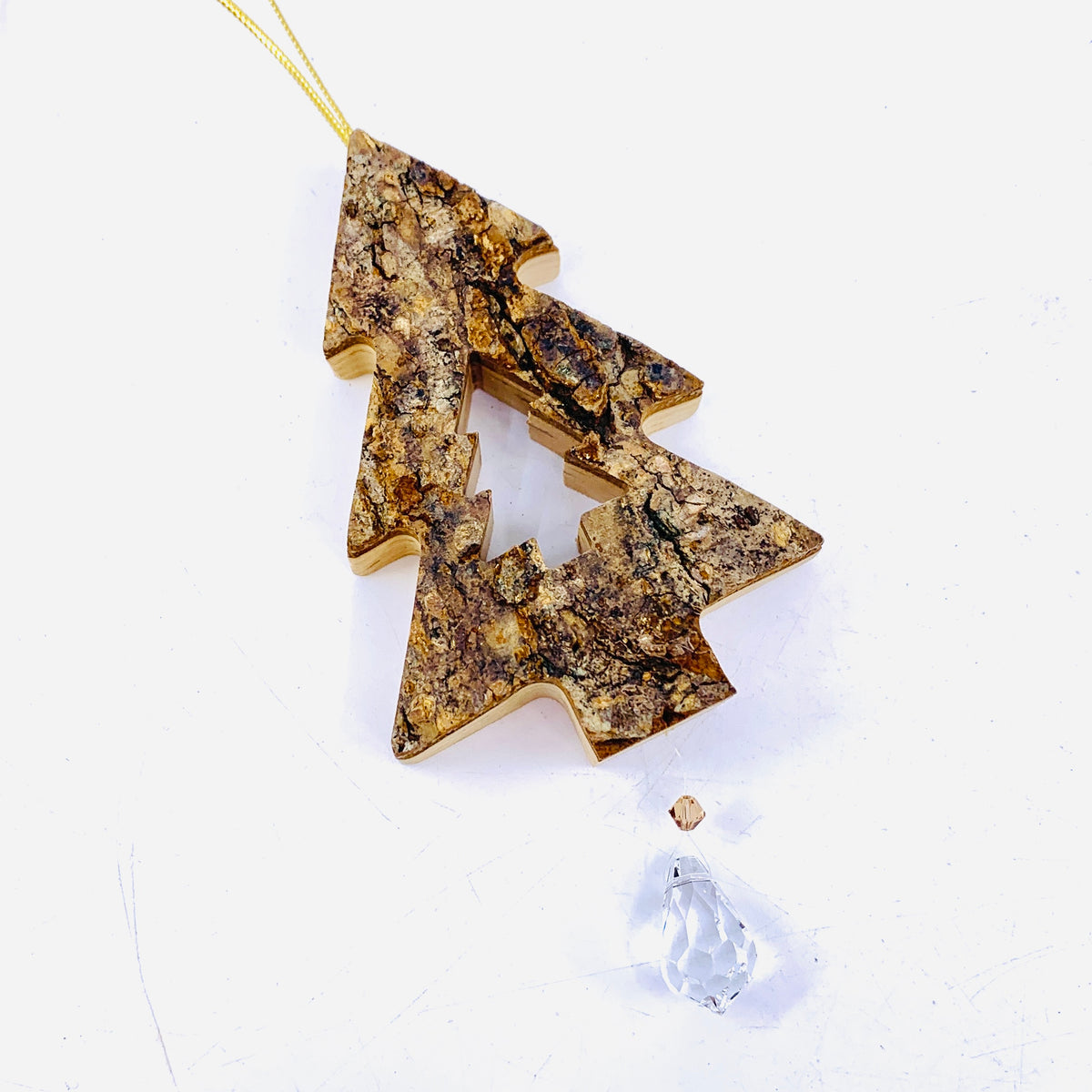 Hand Carved Tree Ornament with Swarovski Crystal 3