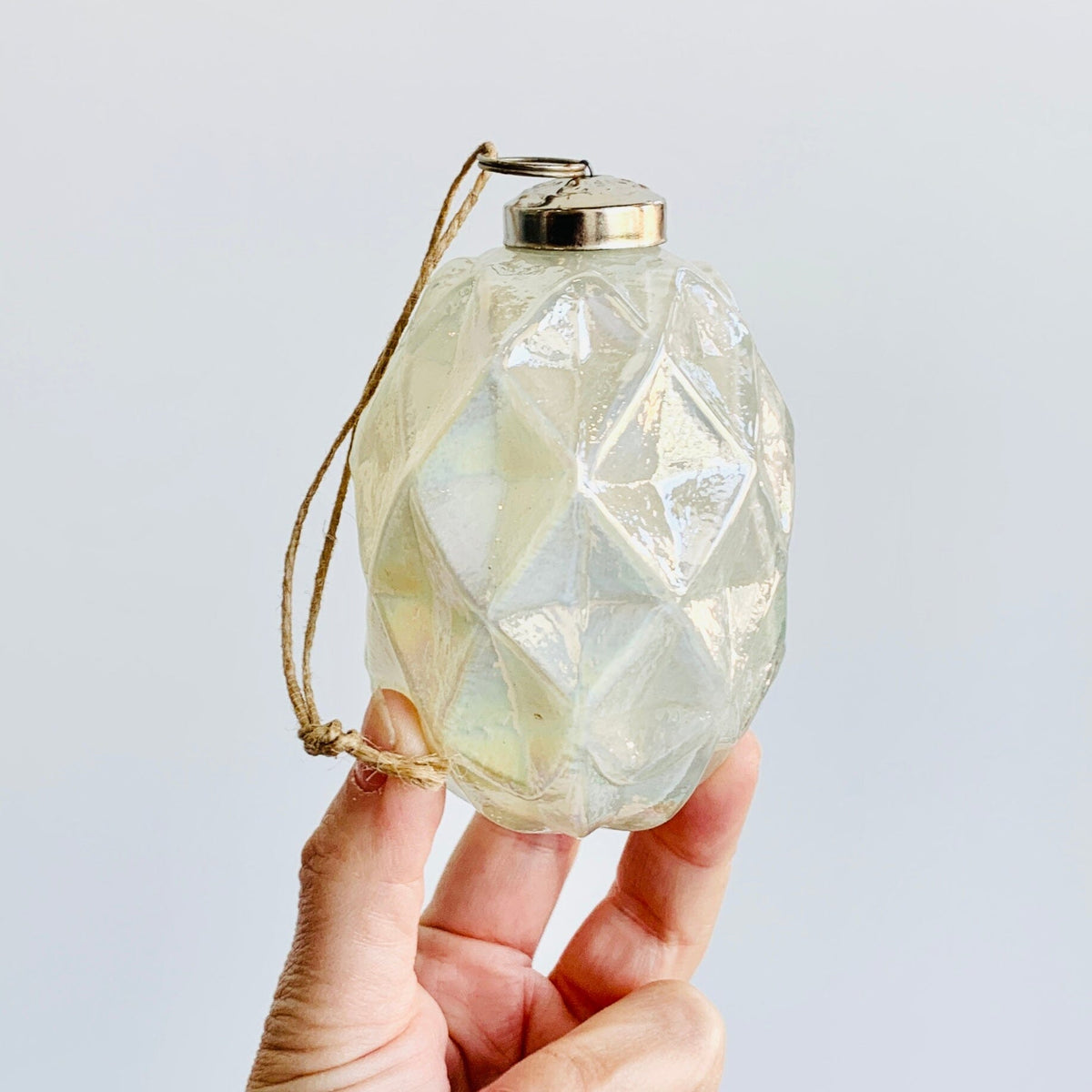 Glass Faceted Oval Ornament 52, Pearl Ornament India House Brass 