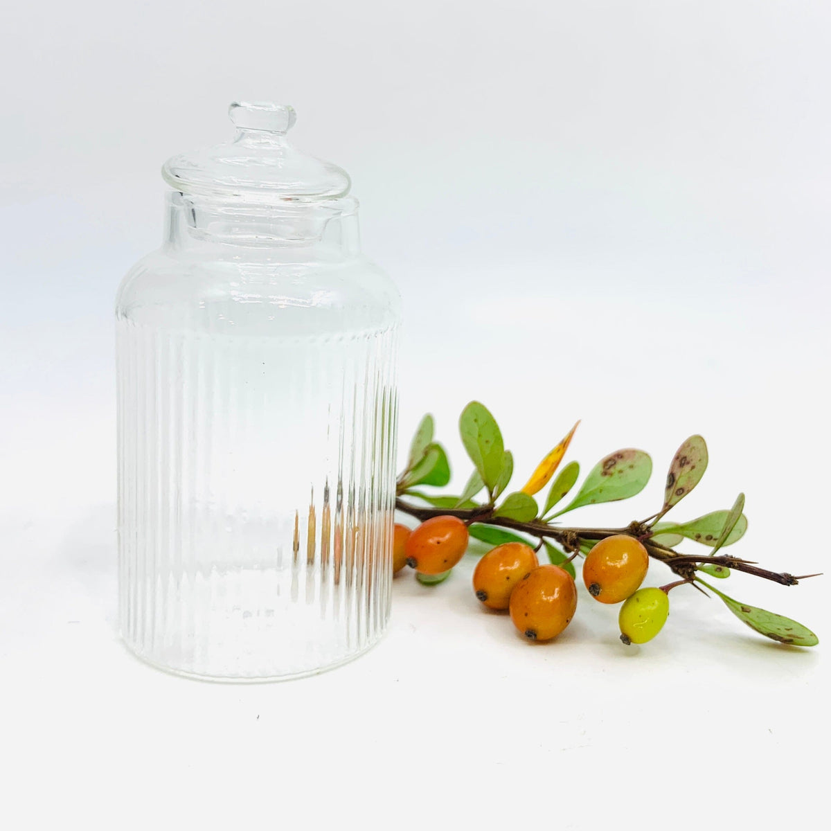 Tiniest Glass Ribbed Barrel Jar Miniature - 