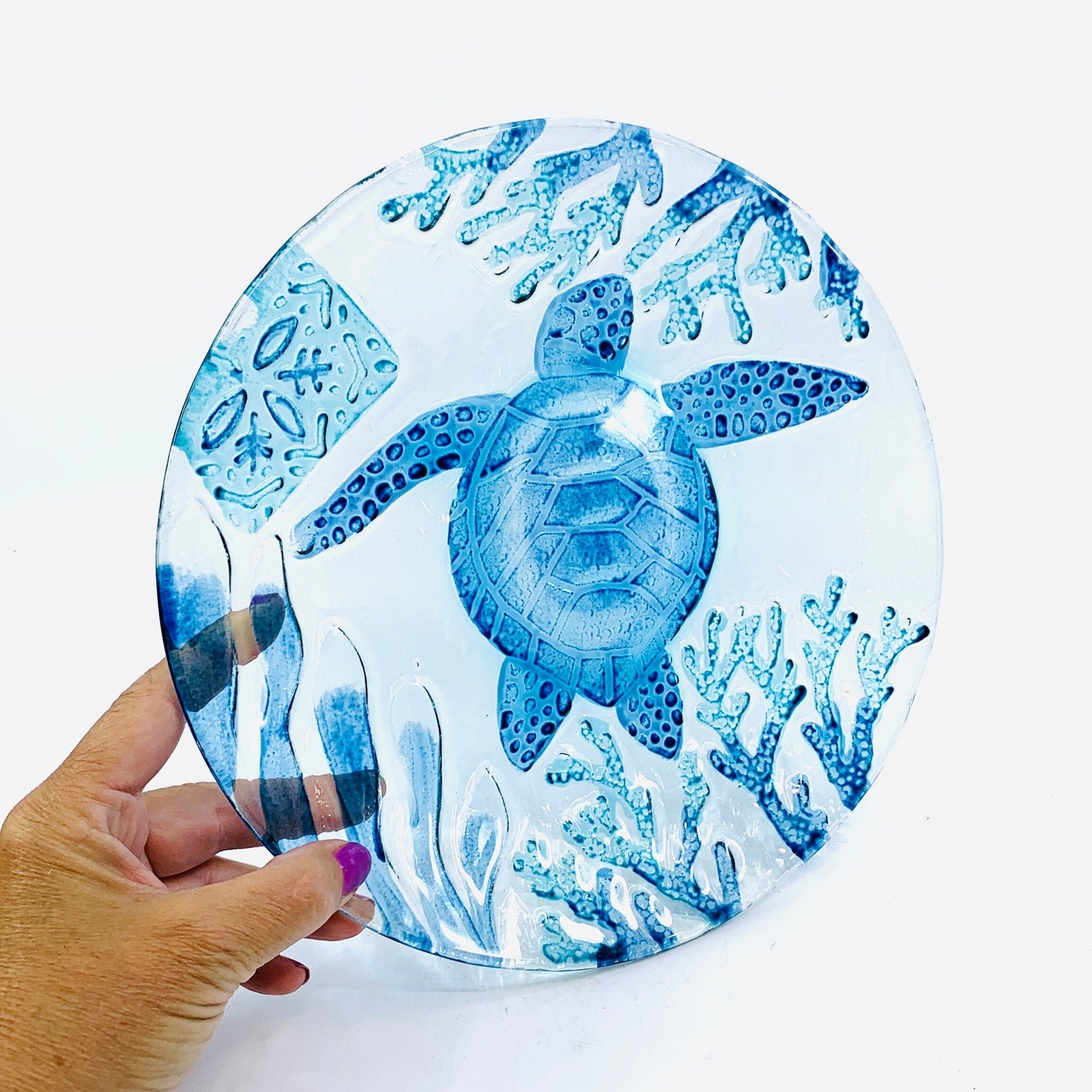 Glass Fusion Plate 30, Sea Turtle Decor Chesapeake Bay 