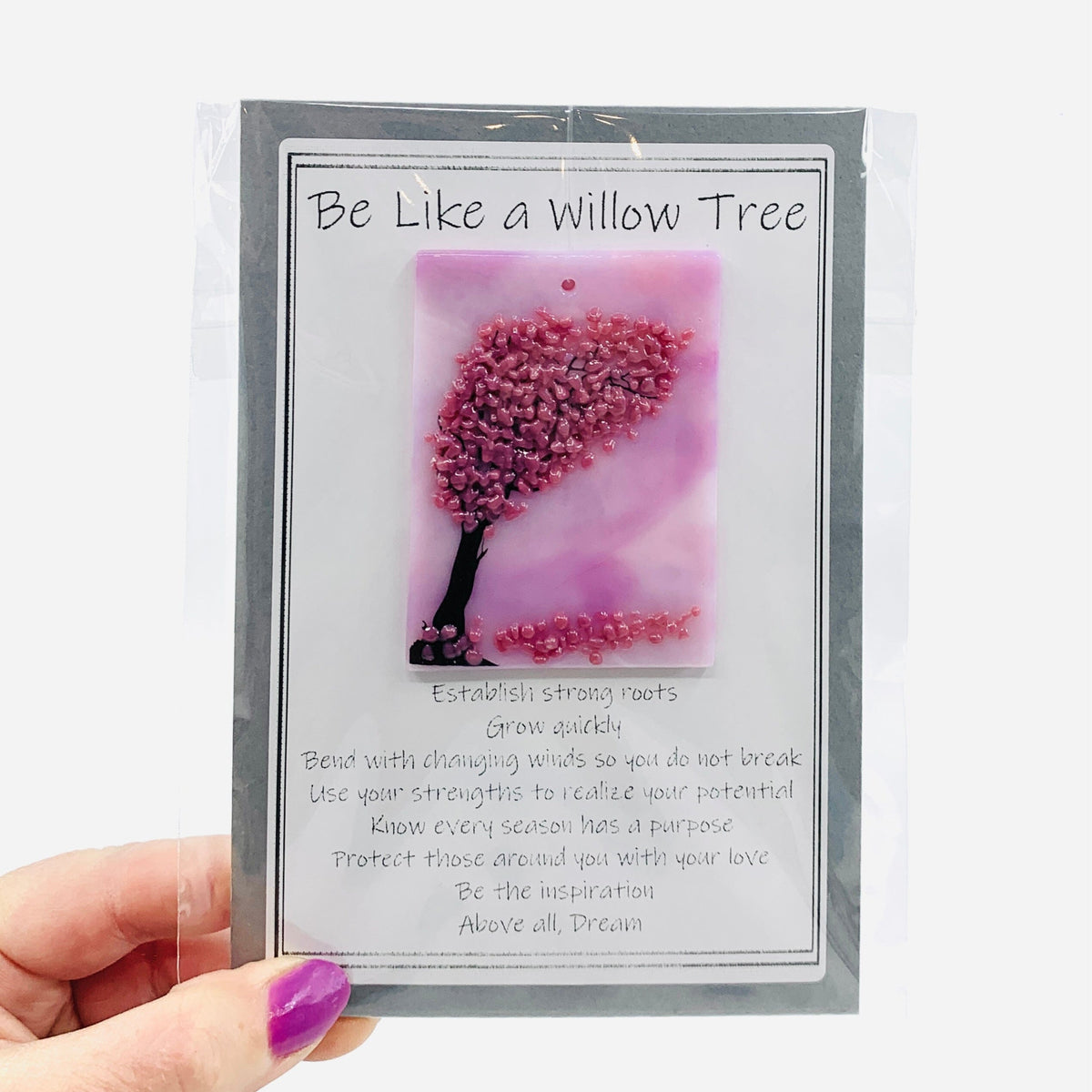 Fused Glass "Be Like a Willow Tree" Suncatcher 10 Decor Glimmer Glass Gifts 