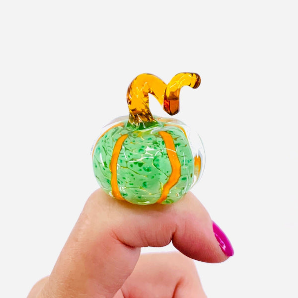 Little Curly Pumpkin, Avocado Stripe Luke Adams Glass Blowing Studio