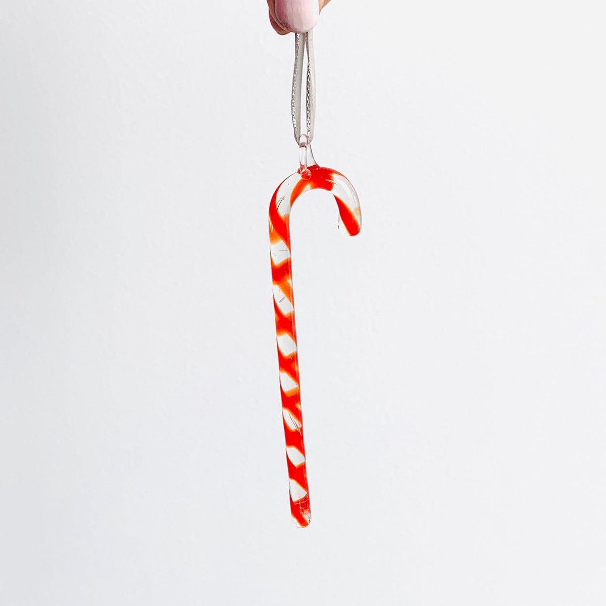 Glass Candy Cane Ornament 237, Red and Clear Holiday - 