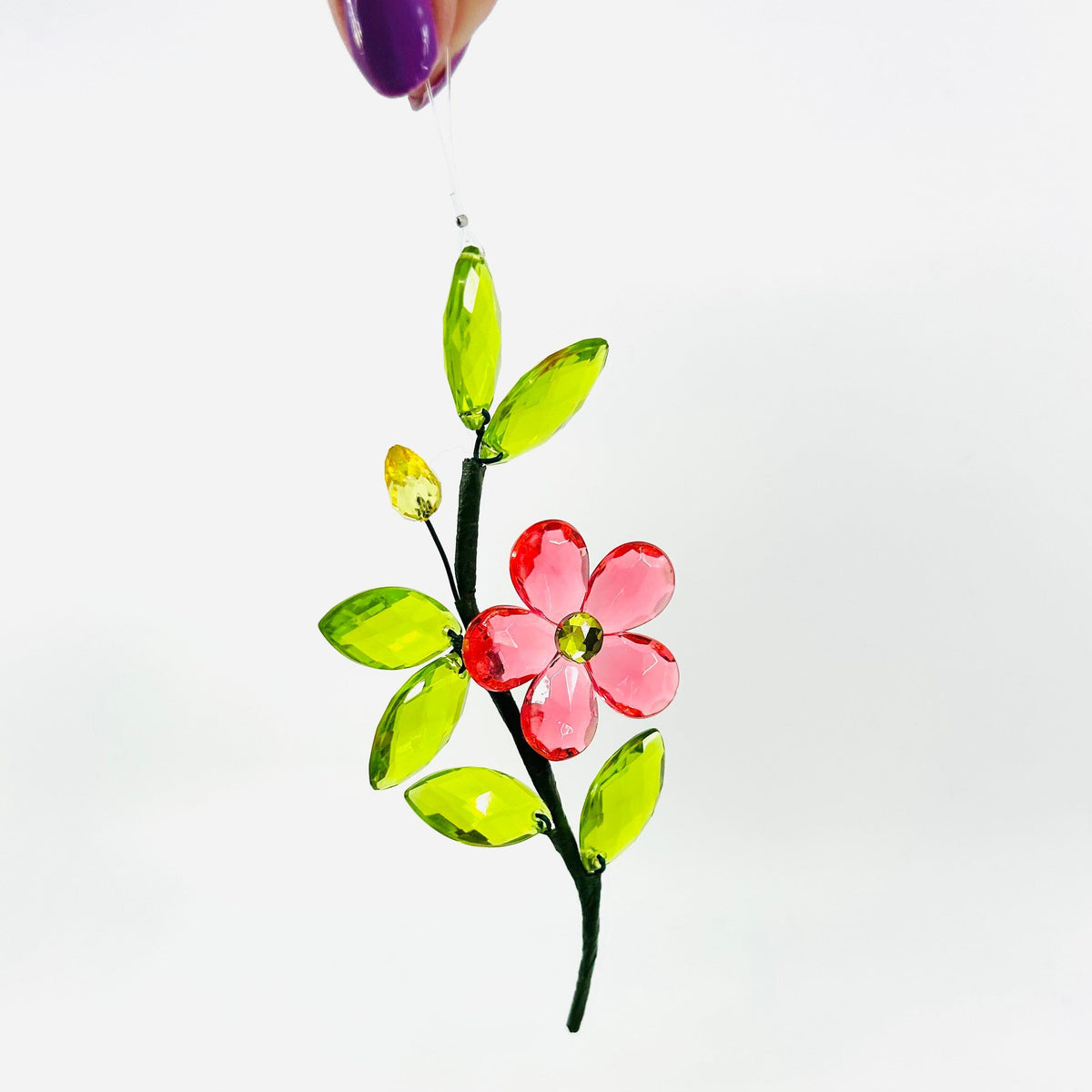 Acrylic Crystal Buds and Leaves Suncatcher, Pink Ornament GANZ 