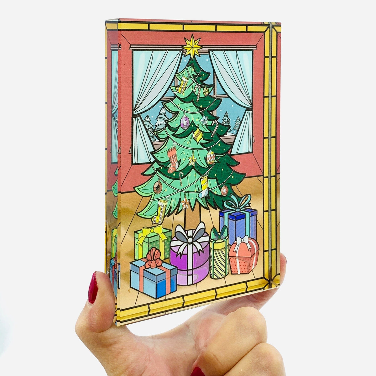 Glass Block Holiday Windows Decor GANZ Tree 