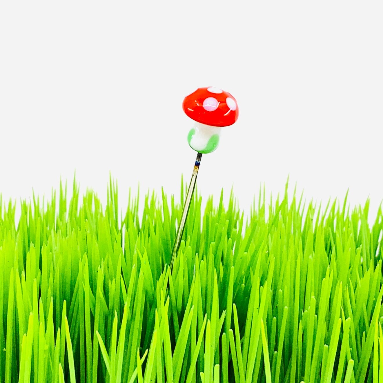 Tiny Glass Animal Garden Stake 14, Mushroom Decor - 