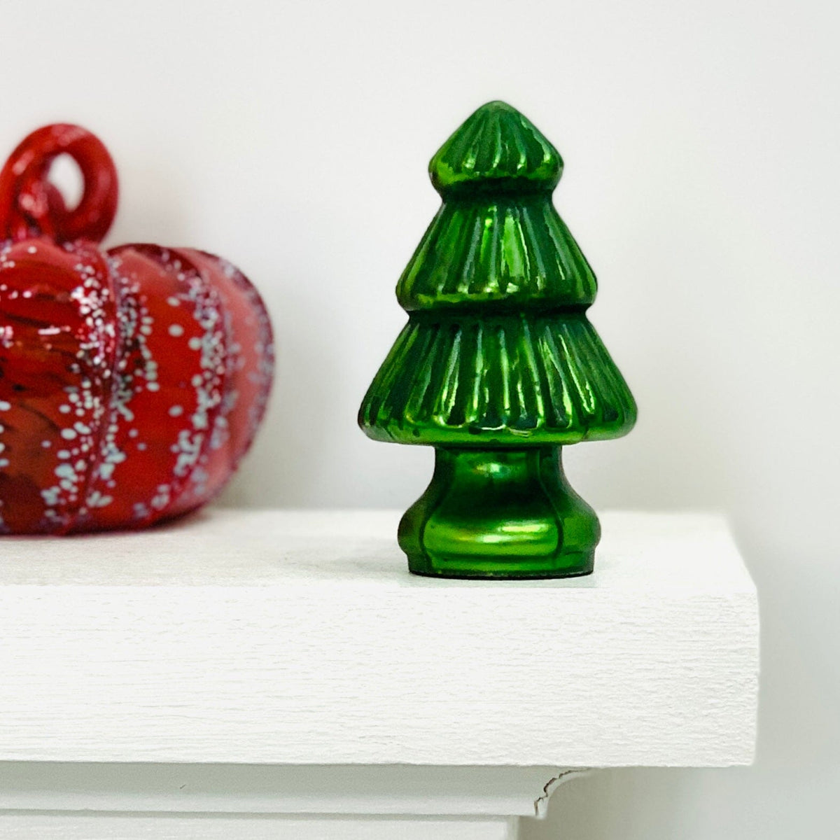 Glass Holiday 4" Tree, Green Diamond Star 