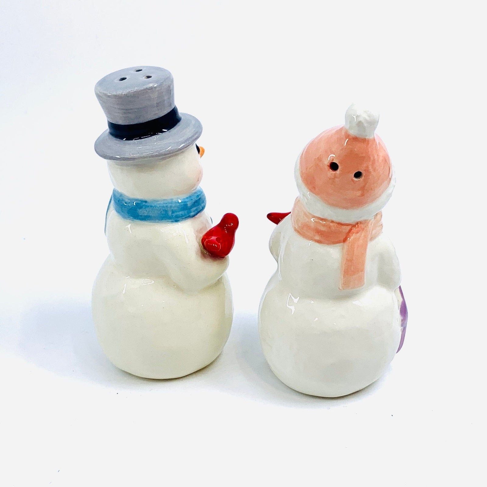 Snowman Couple with Cardinal Salt and Pepper Shakers COSMOS 