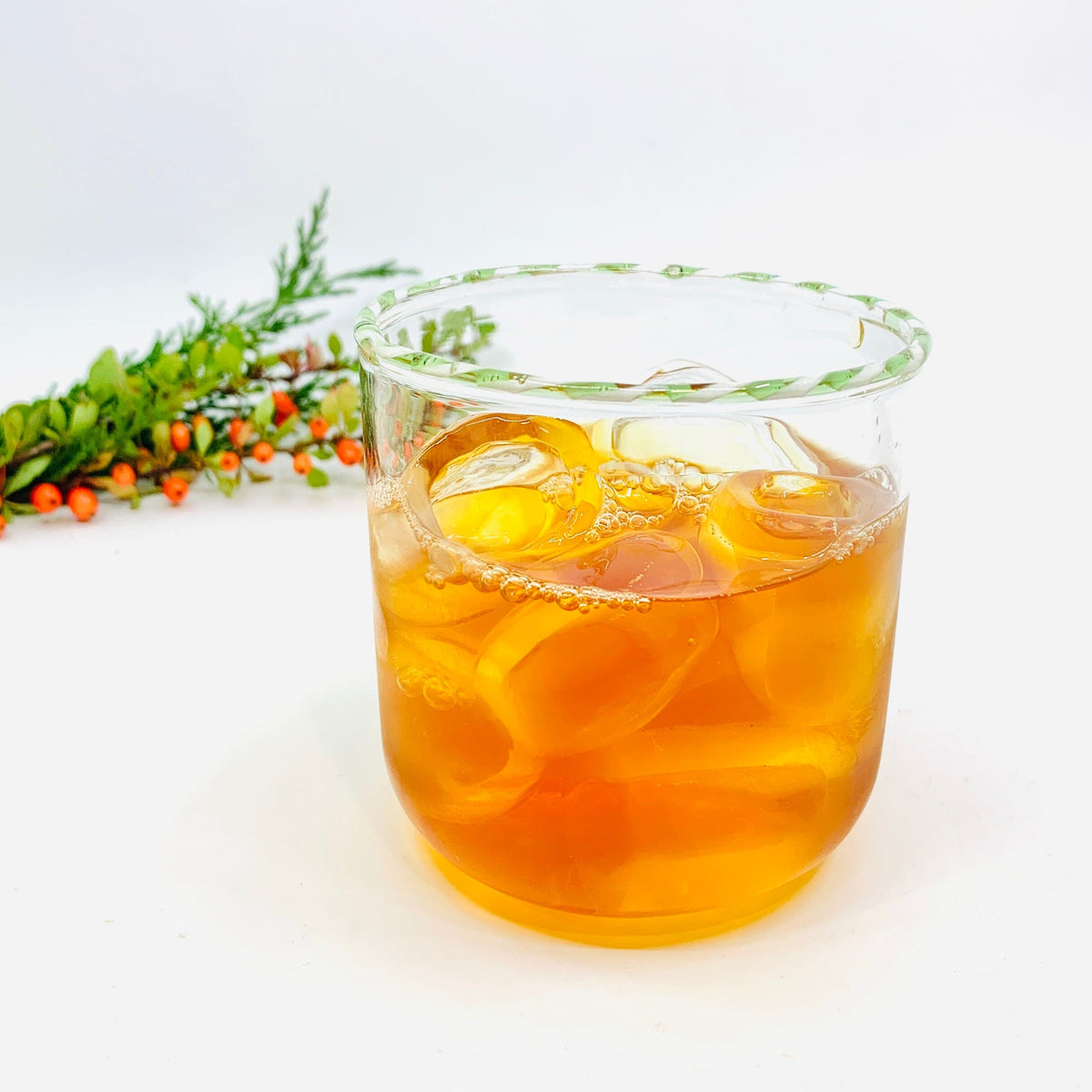 Candy Cane Rim Glass, Green Decor Creative Co-Op 