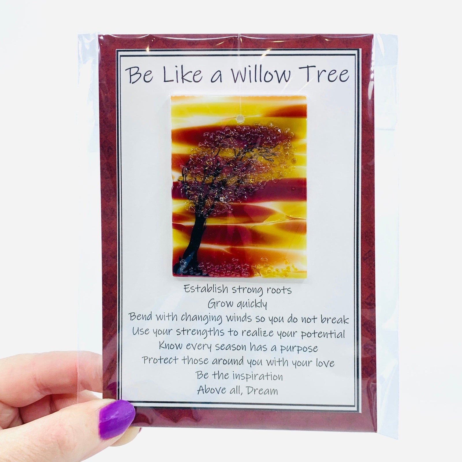 Fused Glass "Be Like a Willow Tree" Suncatcher 31 Decor Glimmer Glass Gifts 