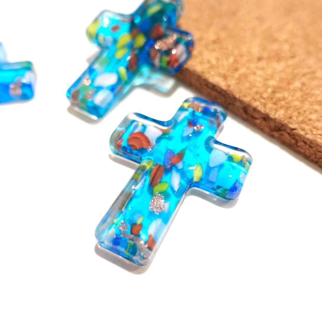 Glass Pocket Cross Miniature Shop Give Courage Blue 