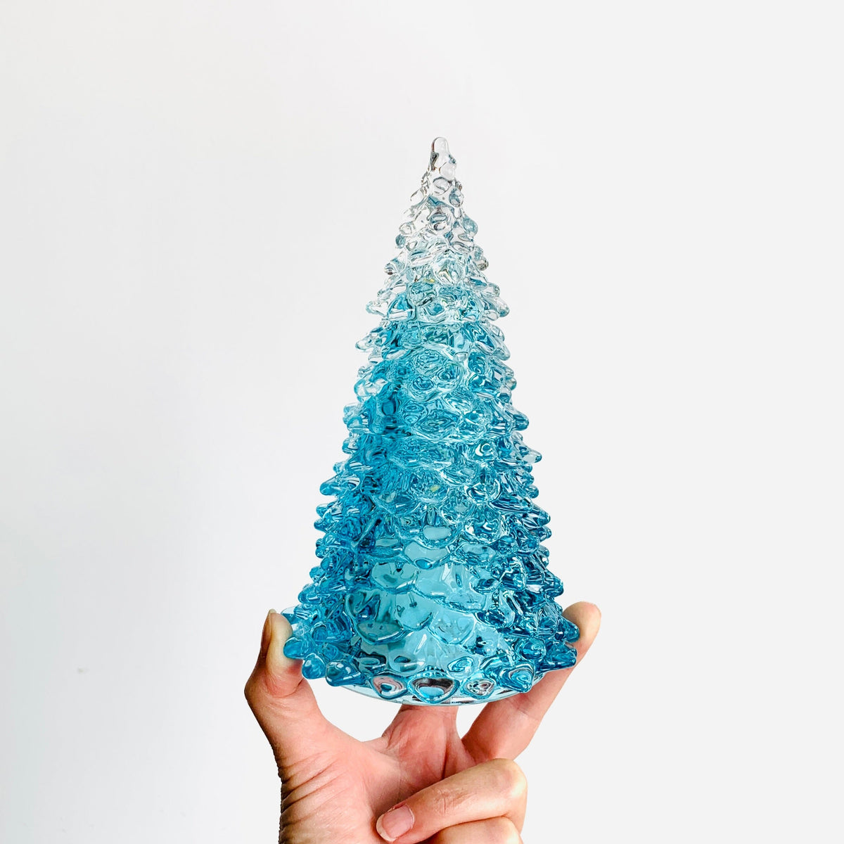 Ice Blue Blown Glass Tree Diamond Star Small 