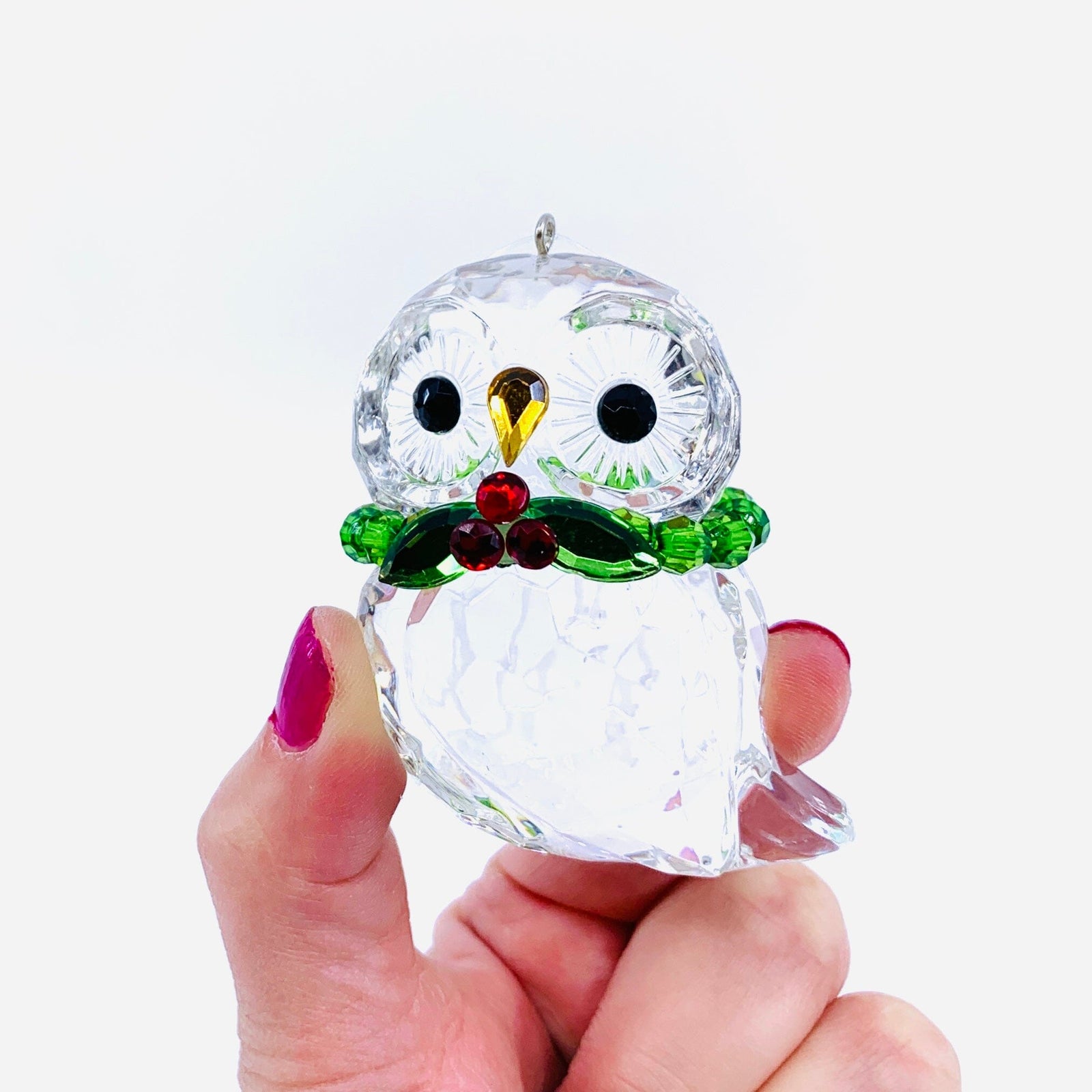 Owl with Wreath Acrylic Crystal Ornament Ornament GANZ 