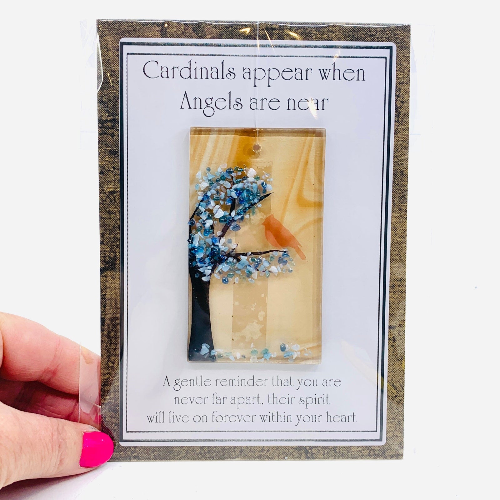 Fused Glass "Cardinals appear when Angels are near" Suncatcher 2 Decor Glimmer Glass Gifts 