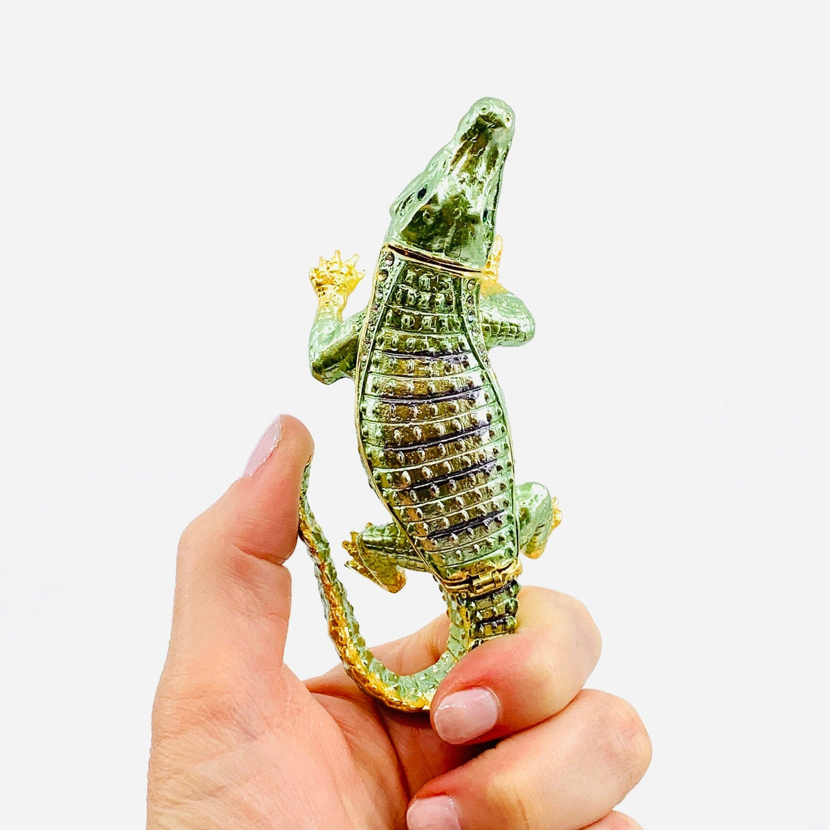 Bejeweled Enamel Trinket Box 21, Alligator Decor Kubla Craft 