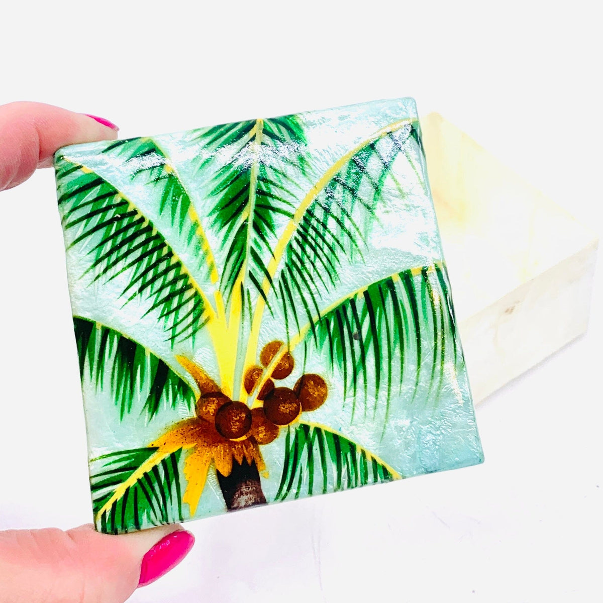 Capiz Shell Trinket Box 11, Palm Tree Decor Kubla Craft 