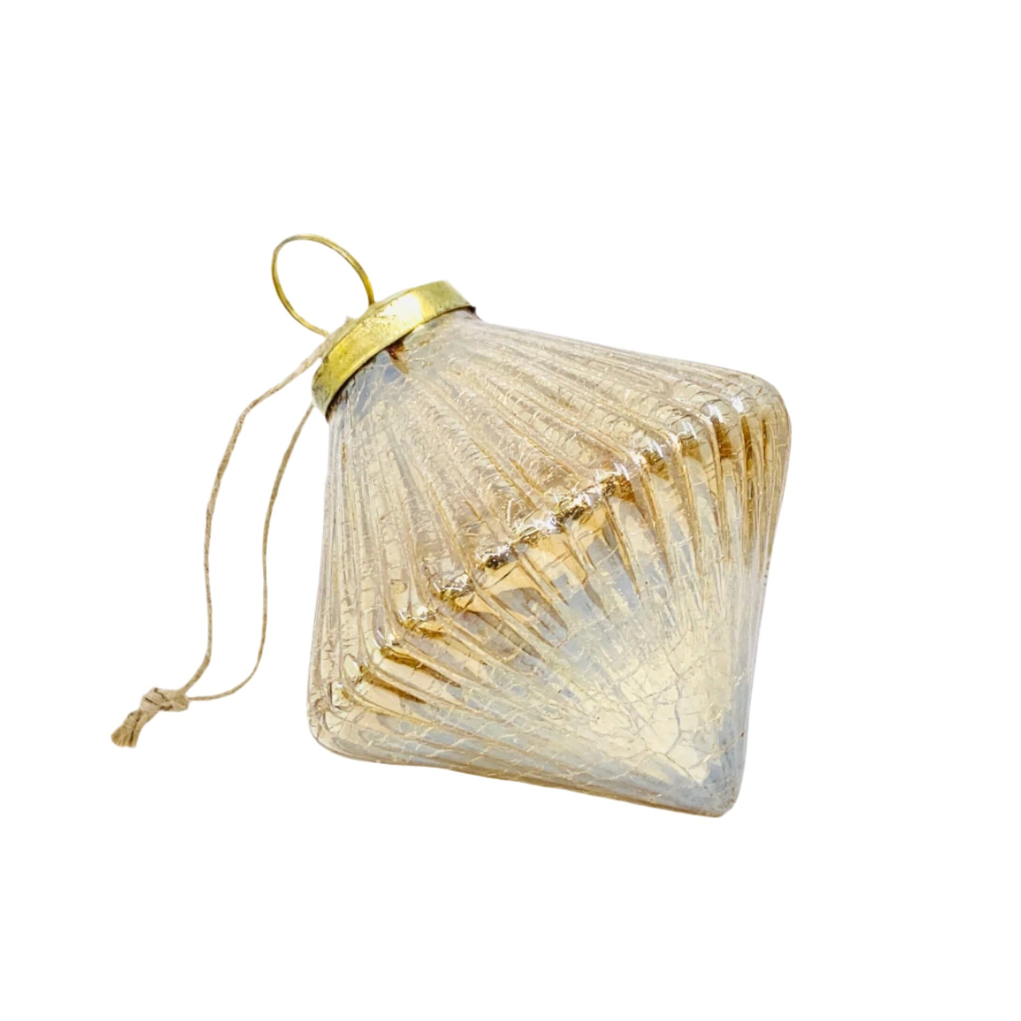 Mercury Glass Ribbed Crackle Ornament 20, Champagne India House Brass 