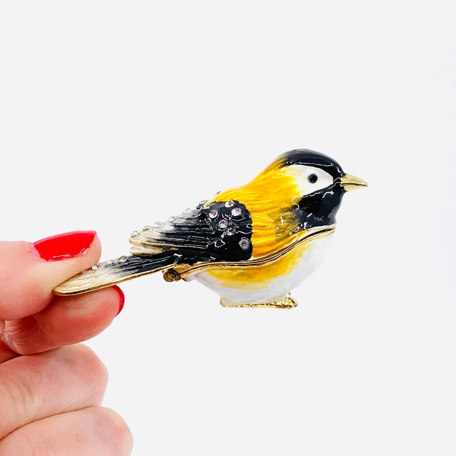 Bejeweled Enamel Trinket Box Chickadee, 6 Decor Kubla Craft 
