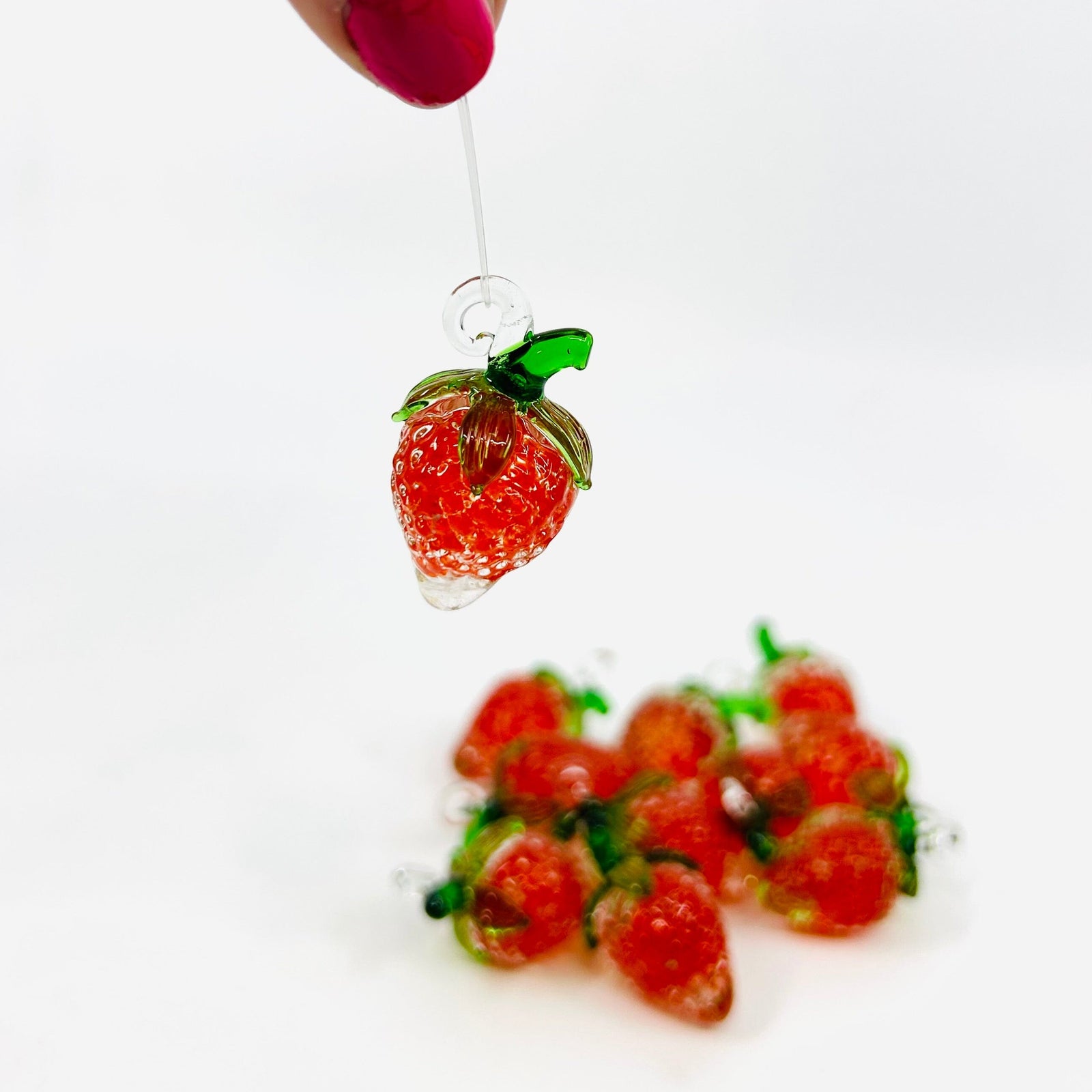 Tiny Glass Frosted Strawberry Ornament 115 Miniature - 
