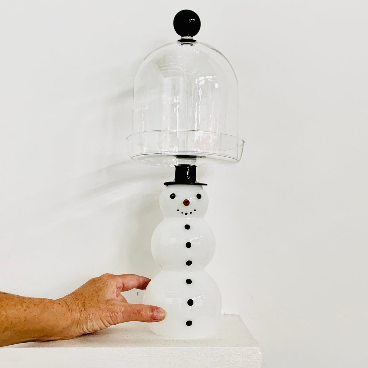 Glass Snowman Pastry Dome Diamond Star 