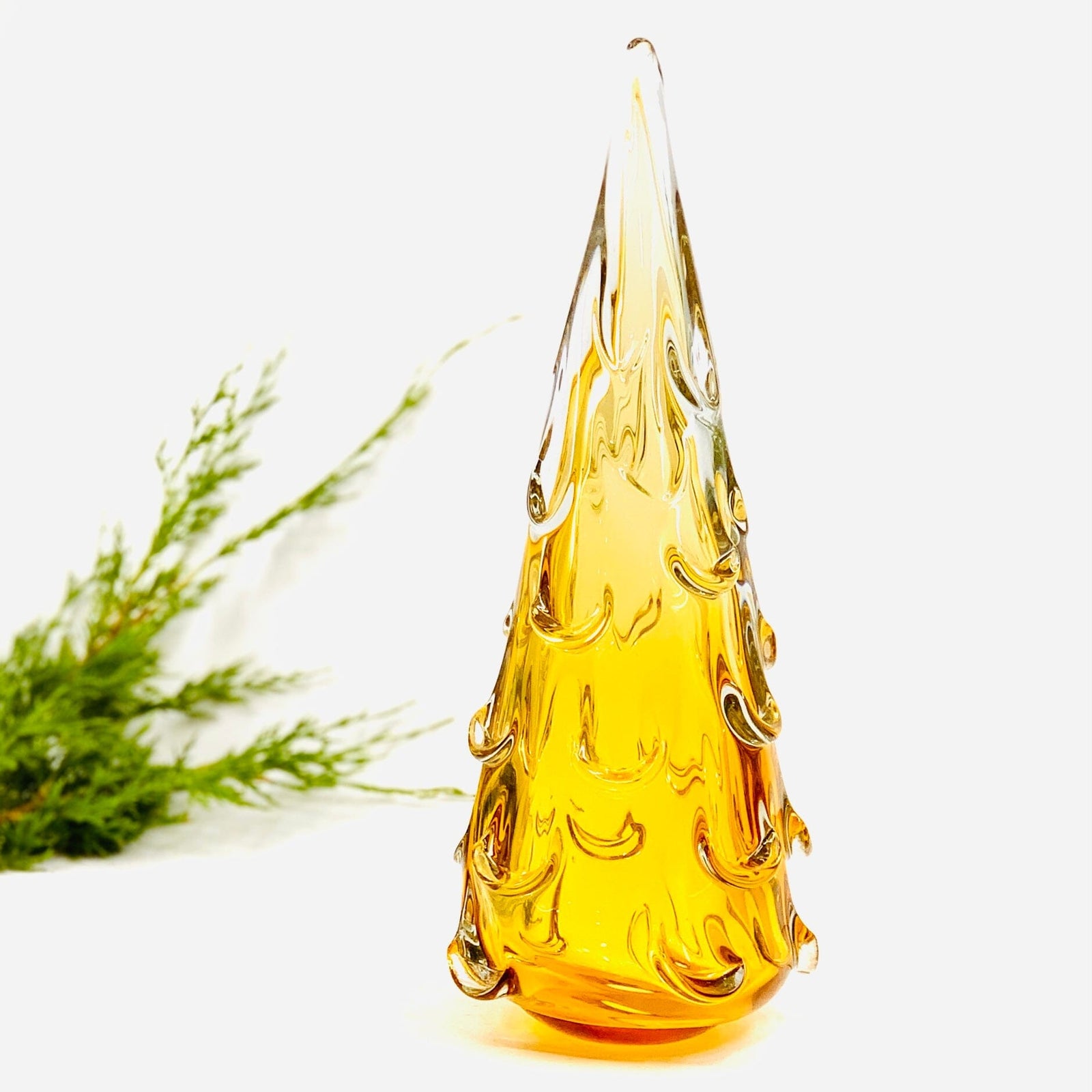 Large Snow Drift Blown Glass Tree, Amber Diamond Star 